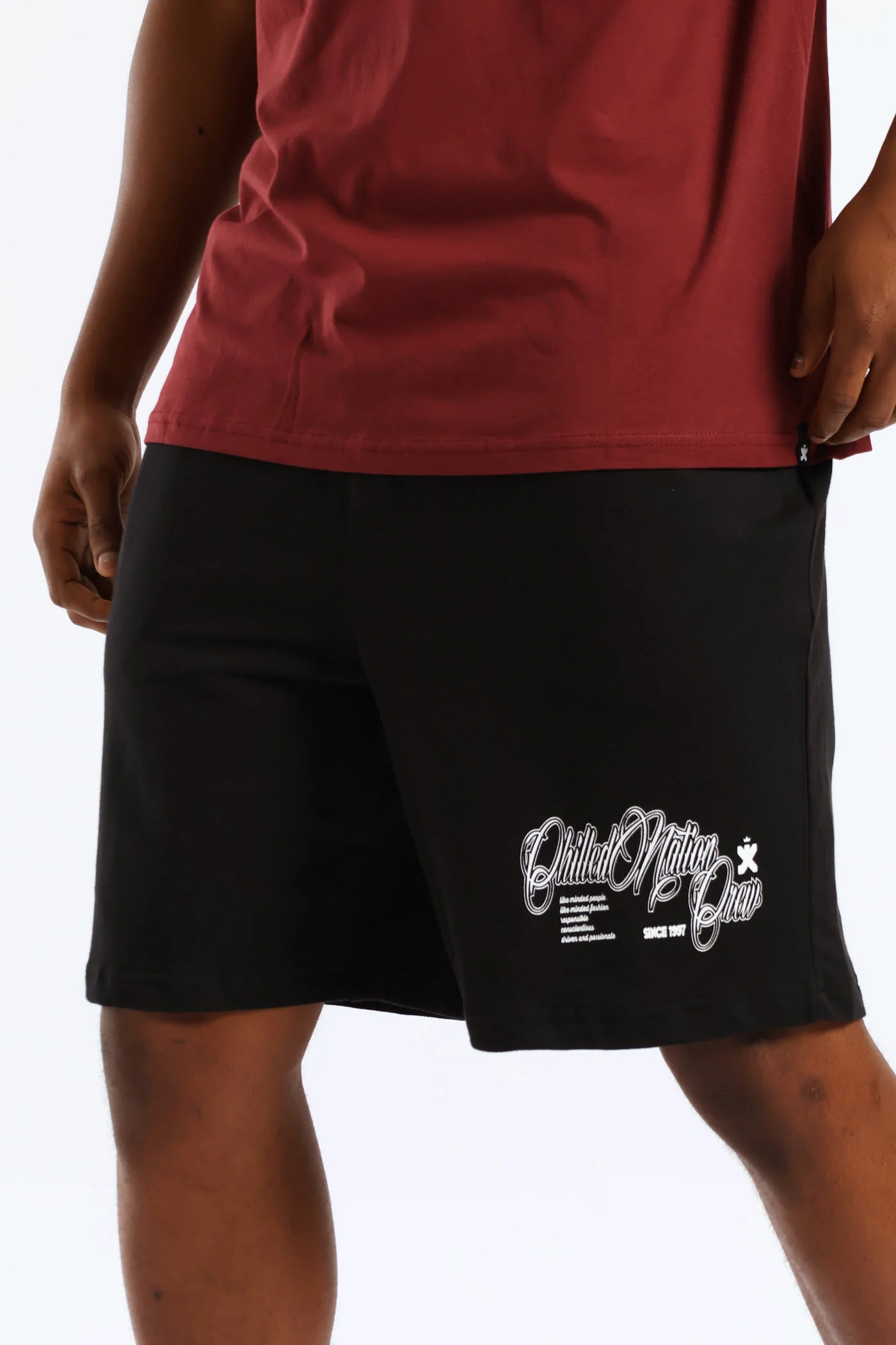 Printed Fleece Shorts - Black - Image 2