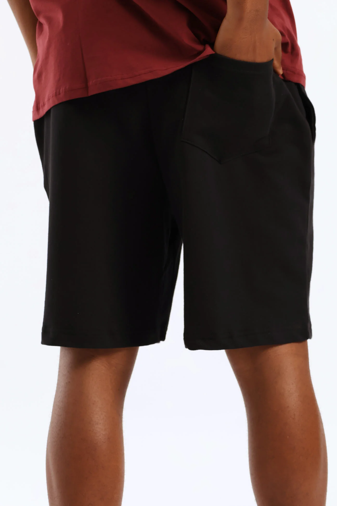 Printed Fleece Shorts - Black - Image 3