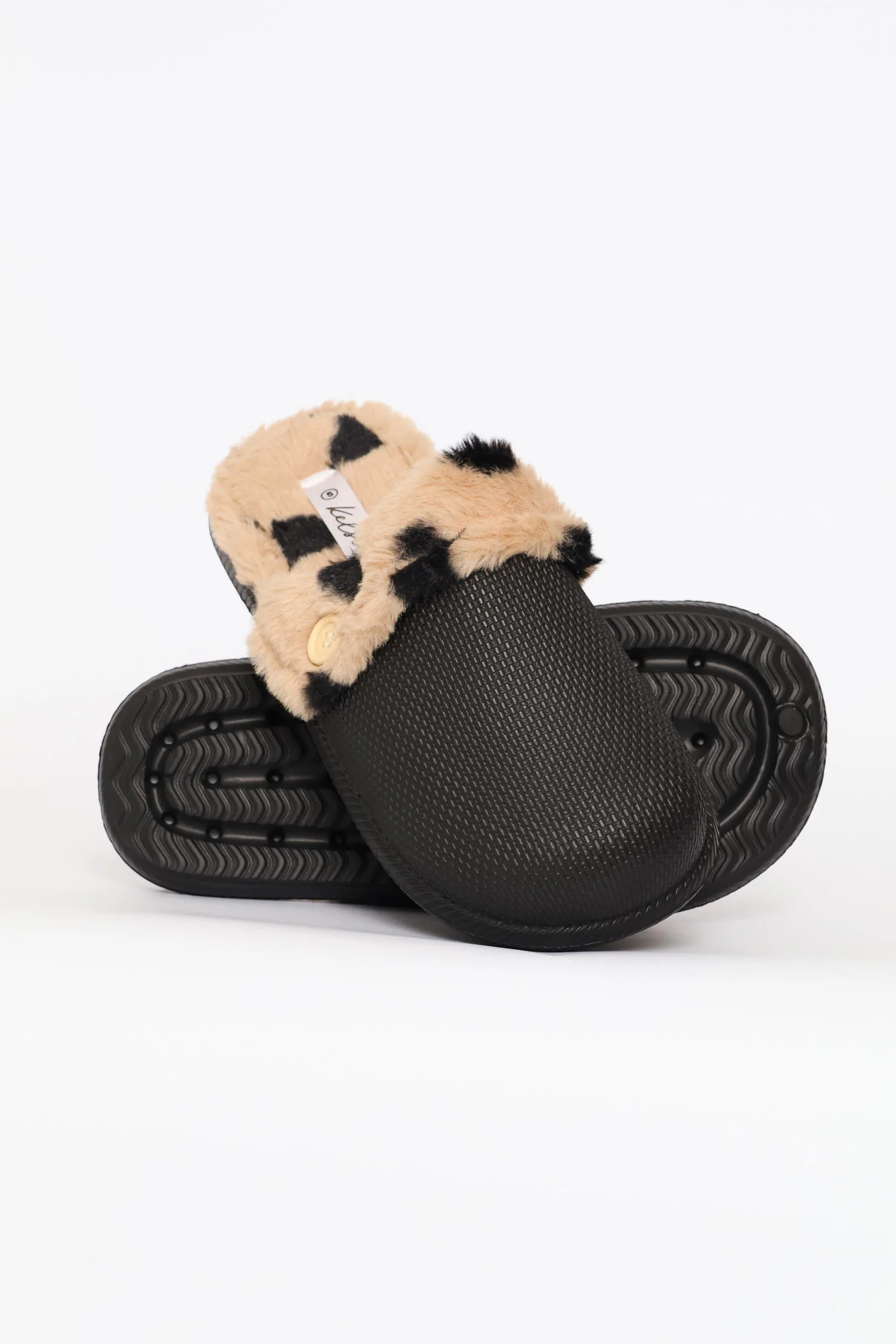 Printed Lined Closed Toe Slipper - Black - Image 3