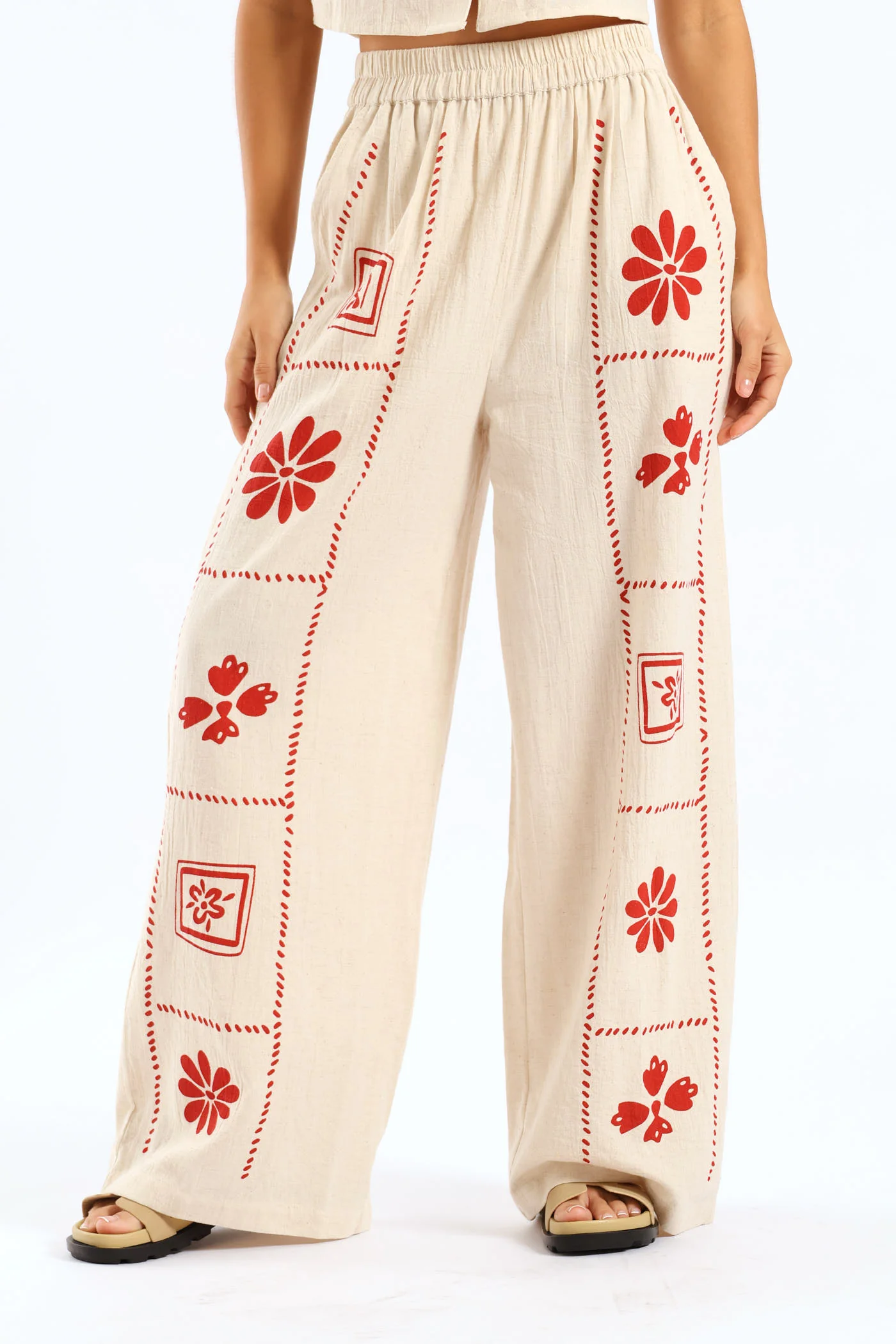 Printed Linen Pant - Beige - Image 2