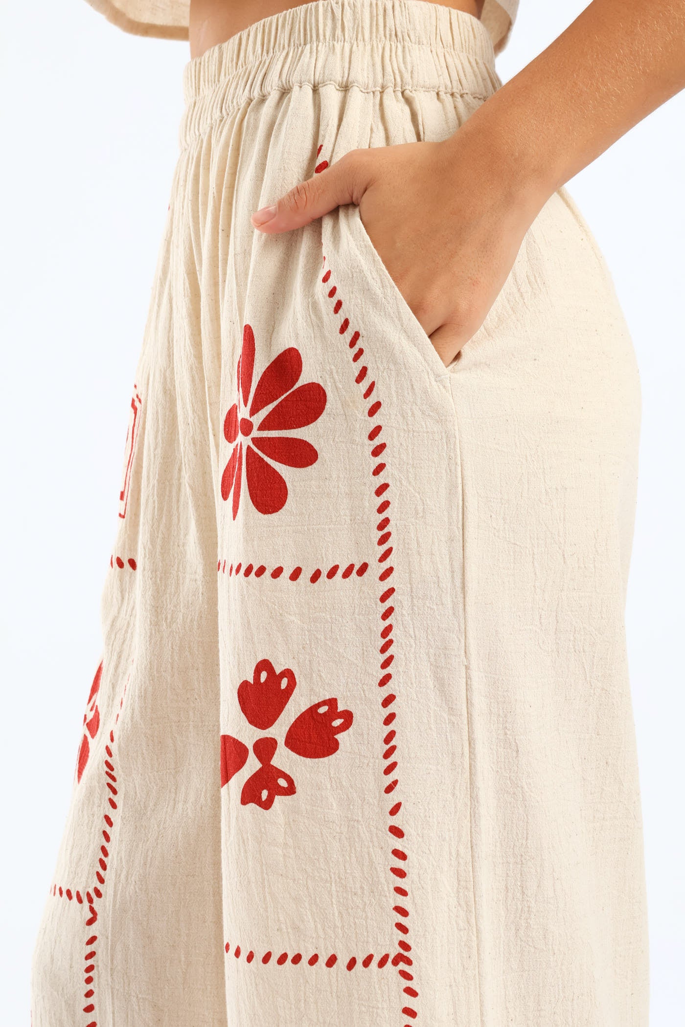 Printed Linen Pant - Beige - Image 5