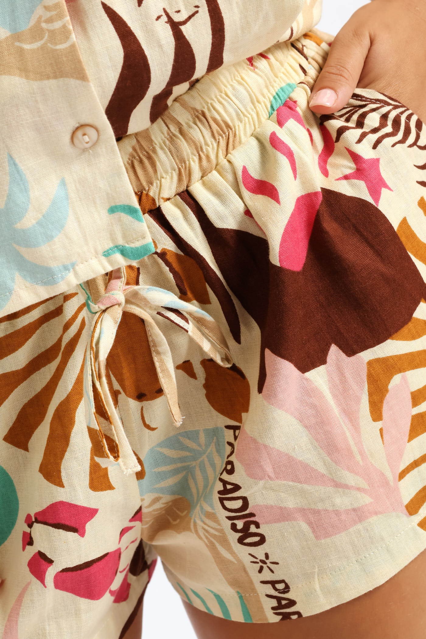 Printed Linen Short - Beige - Image 4