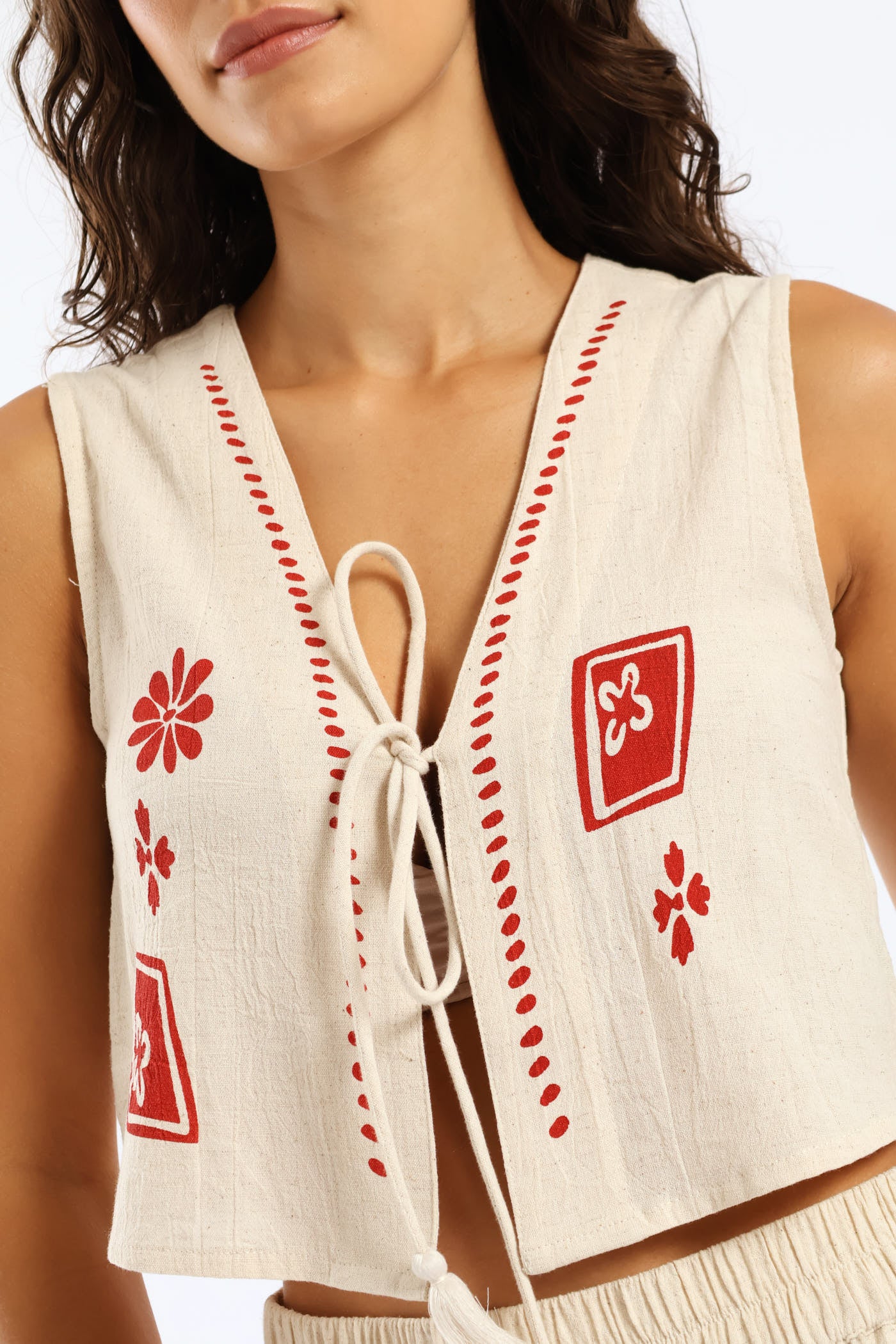 Printed Linen Waistcoat - Beige - Image 2