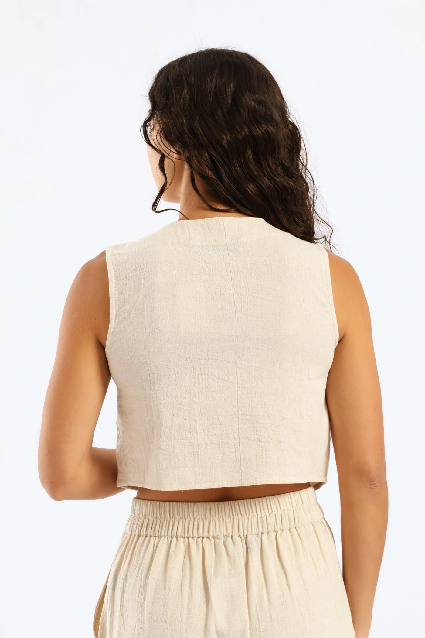 Printed Linen Waistcoat - Beige - Image 5