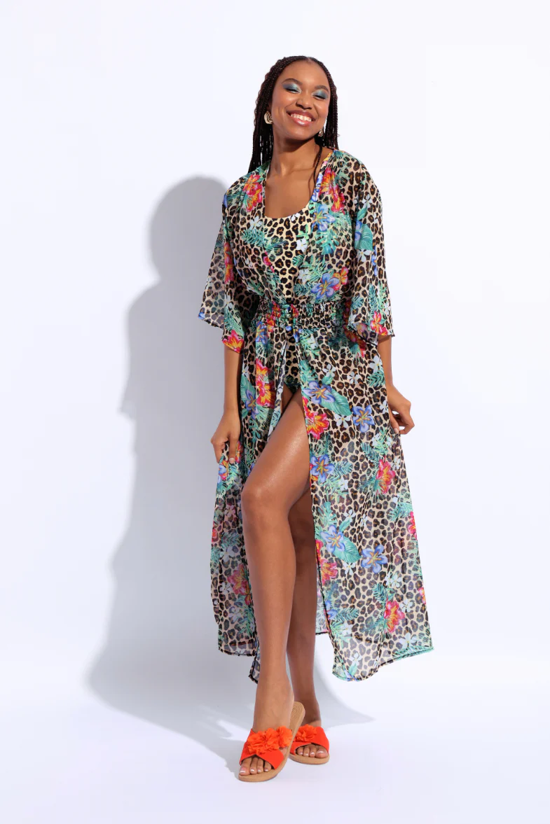 Printed Maxi Kimono - Multi - Image 4