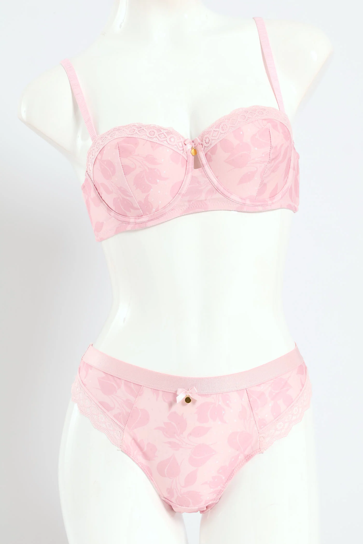 Printed Microfiber & Lace Balconette Bra - Shrinking Violet - Pink - Image 2