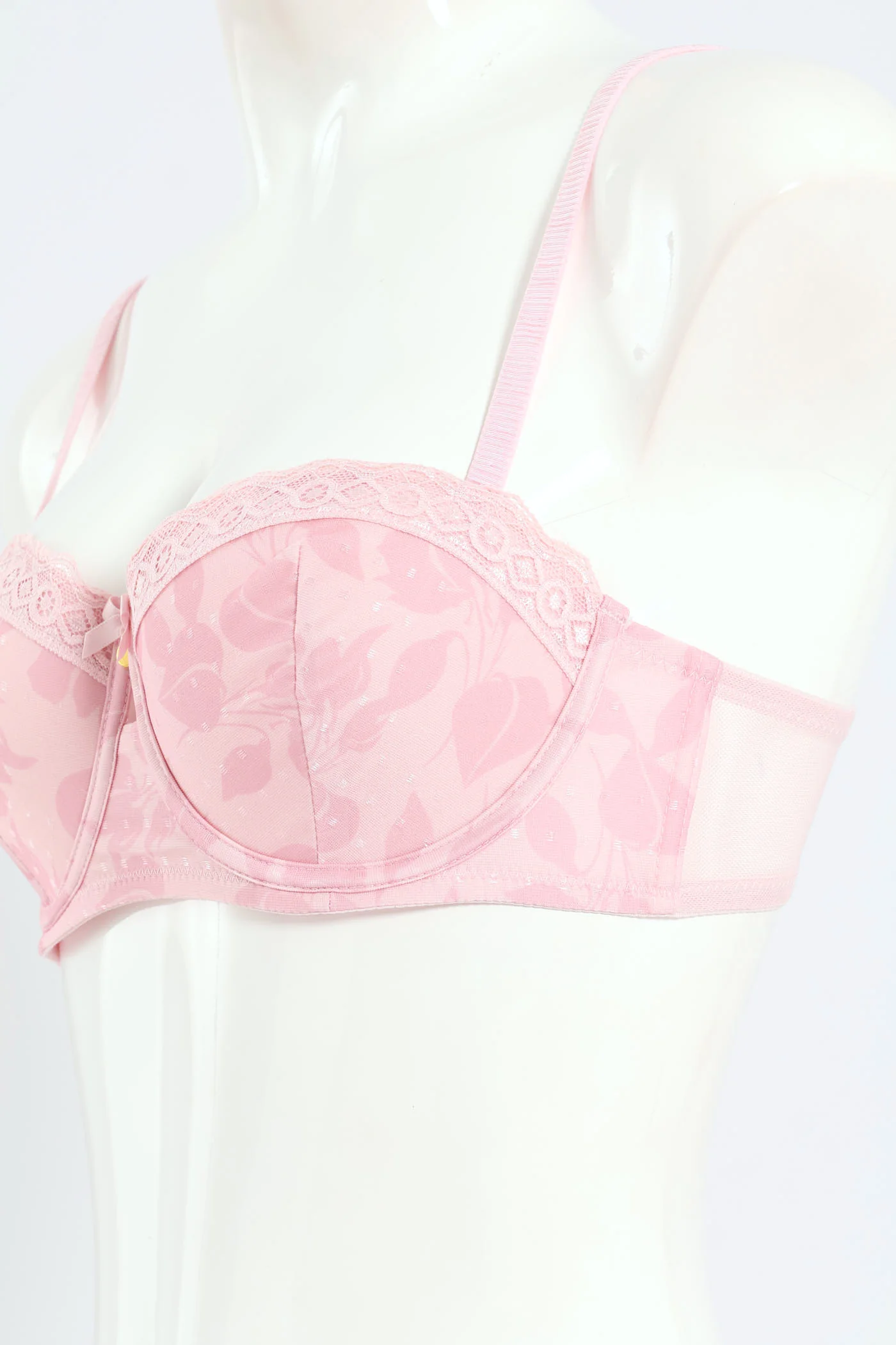 Printed Microfiber & Lace Balconette Bra - Shrinking Violet - Pink - Image 3