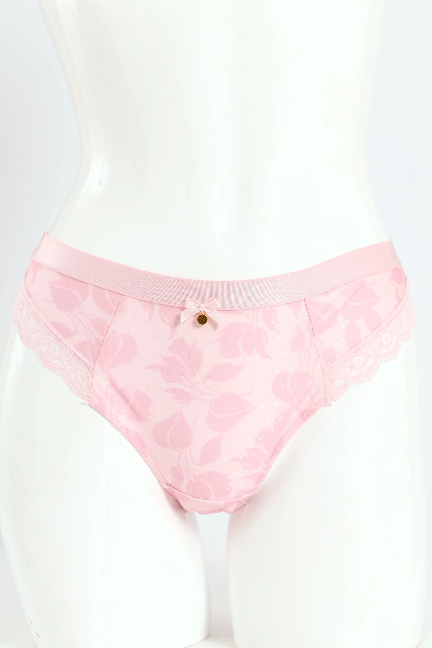 Printed Microfiber & Lace Brazilian Panty - Shrinking Violet - Pink - Image 2