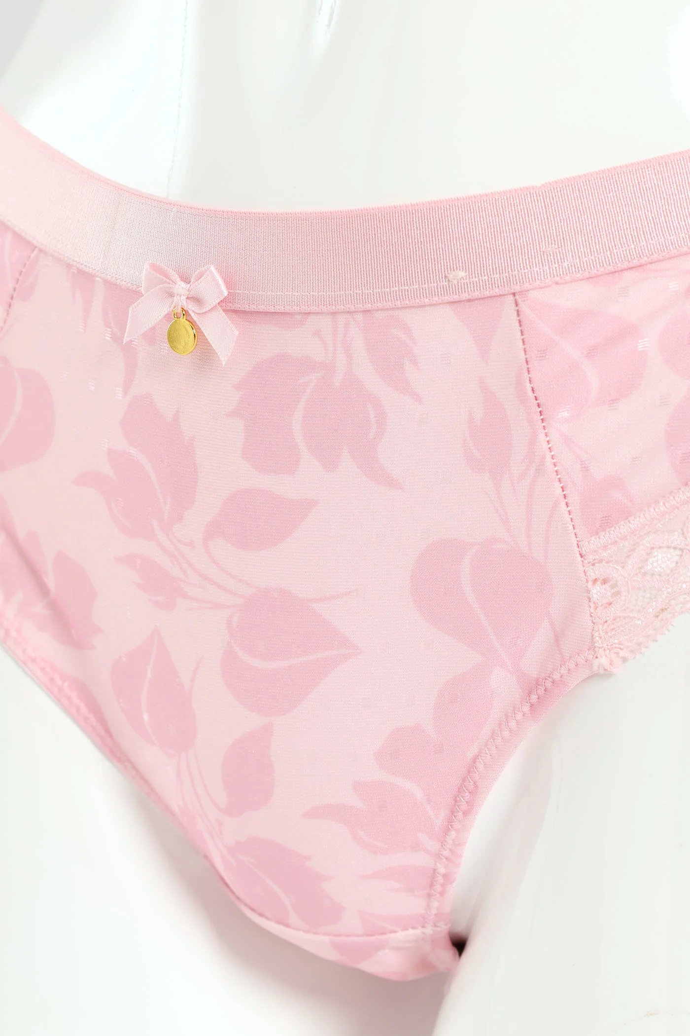 Printed Microfiber & Lace Brazilian Panty - Shrinking Violet - Pink - Image 4