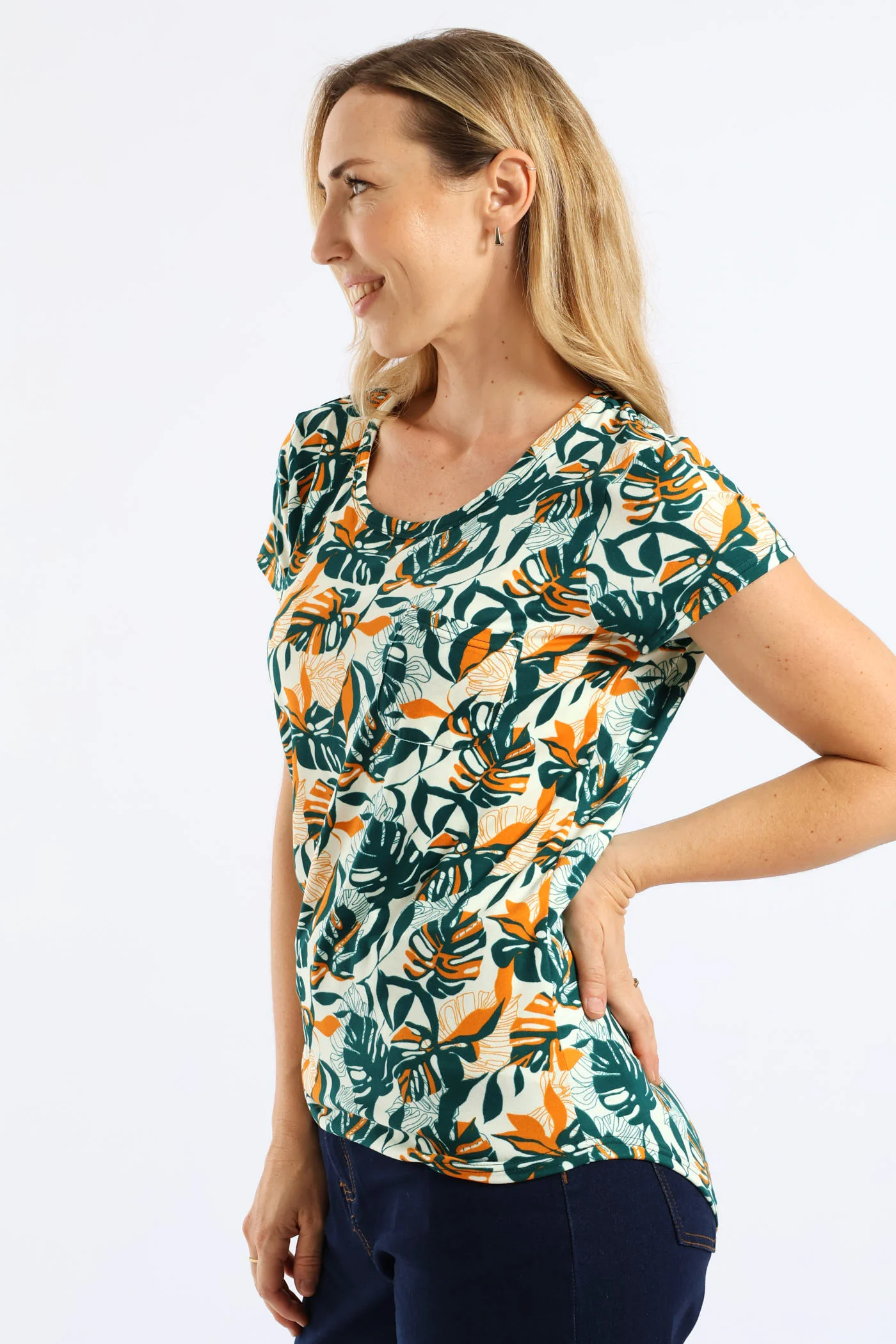 Printed Pocket Tee - Dark Green - Image 3