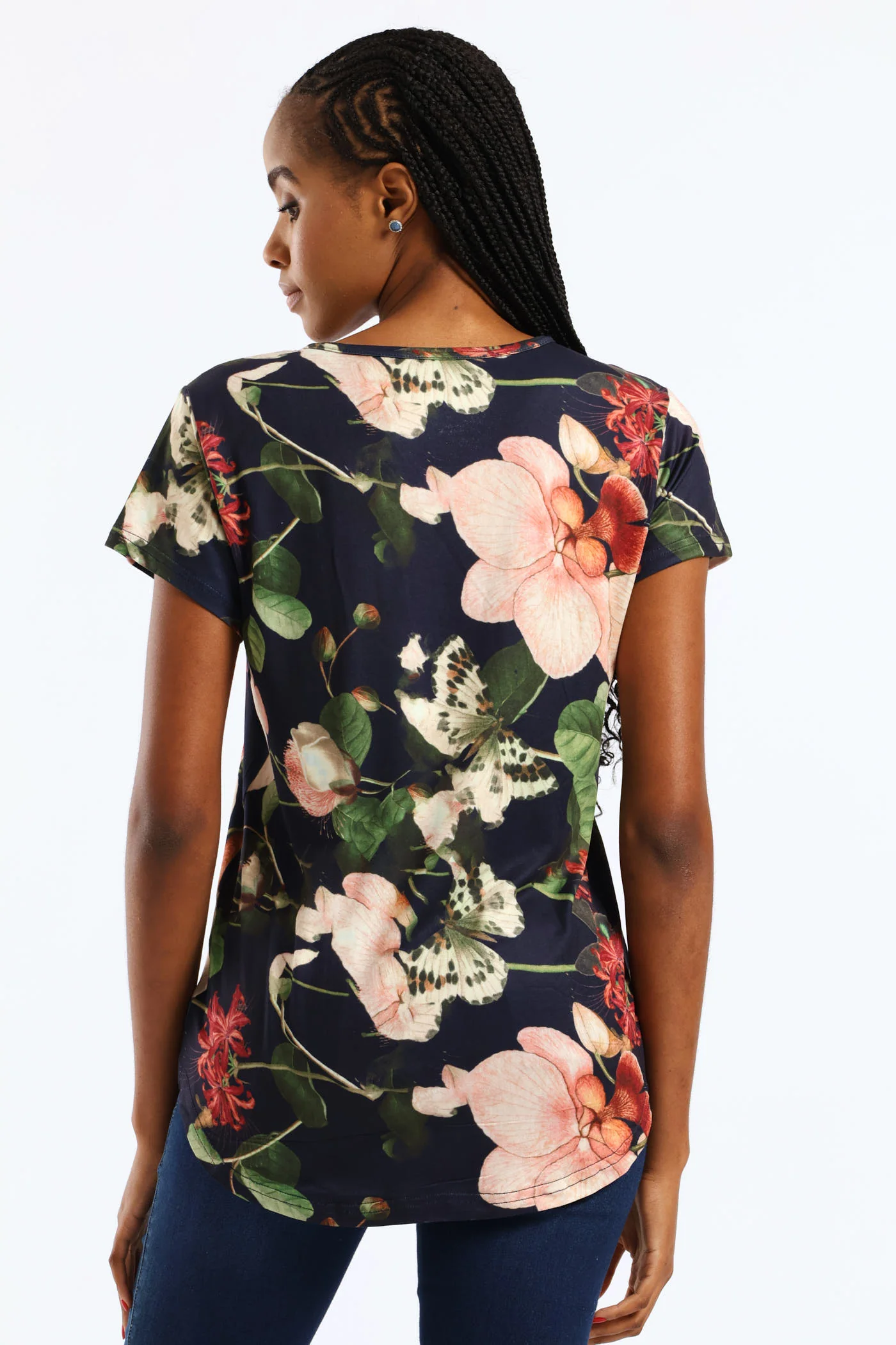 Floral Printed Pocket Tee - Navy - Image 5
