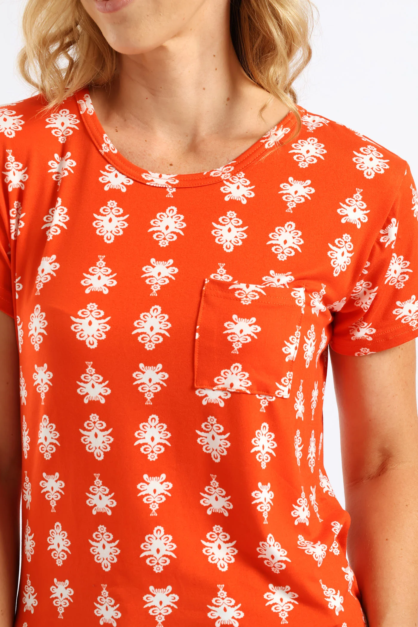 Printed Pocket Tee - Orange/White - Image 2