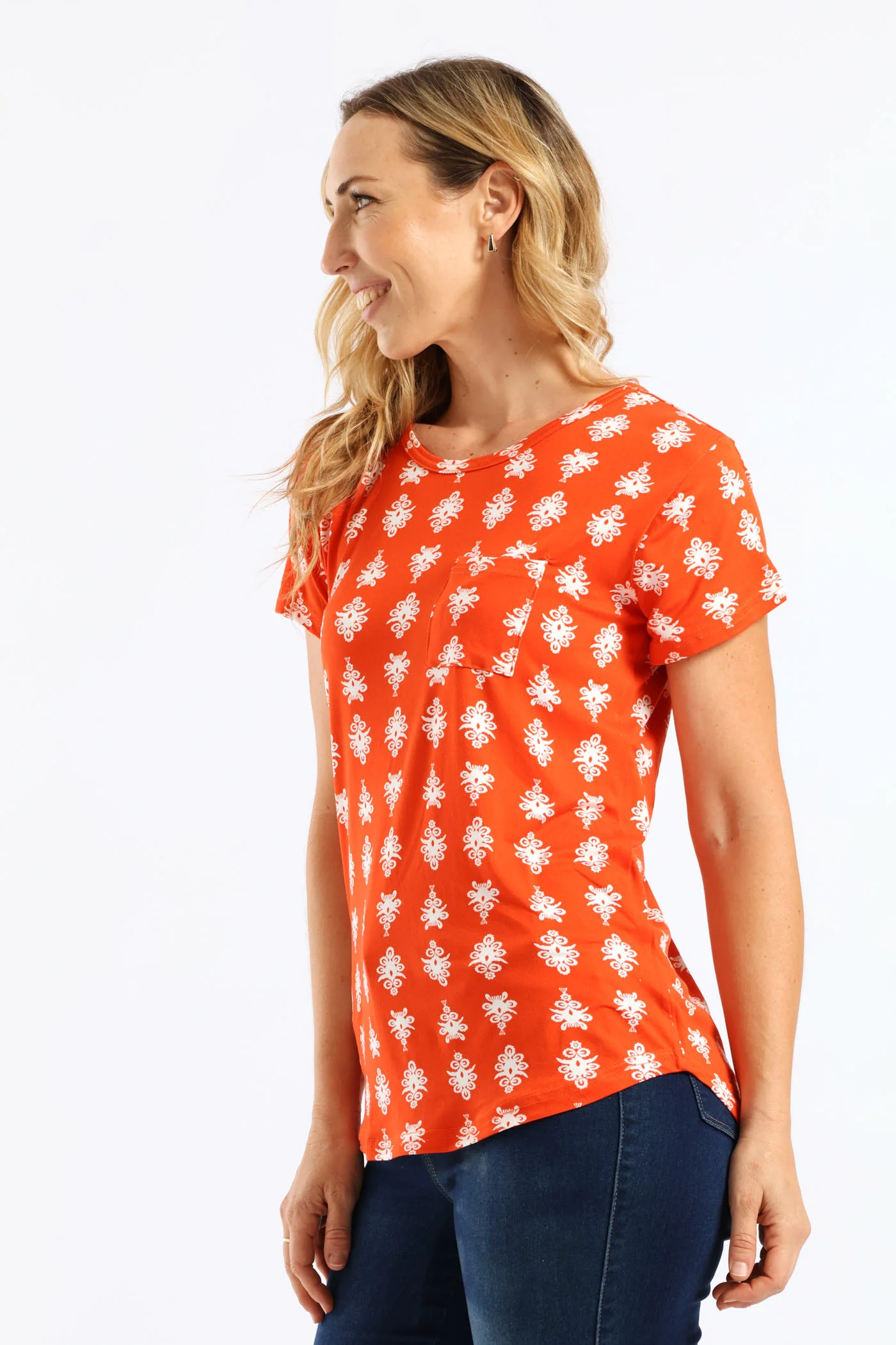 Printed Pocket Tee - Orange/White - Image 3