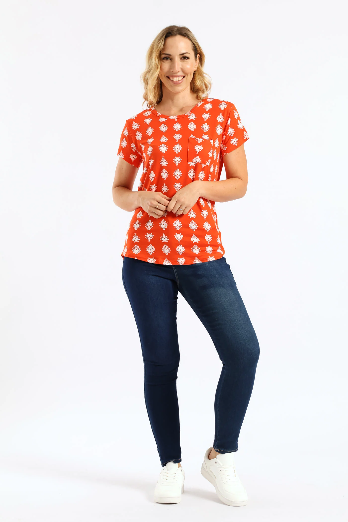 Printed Pocket Tee - Orange/White - Image 5