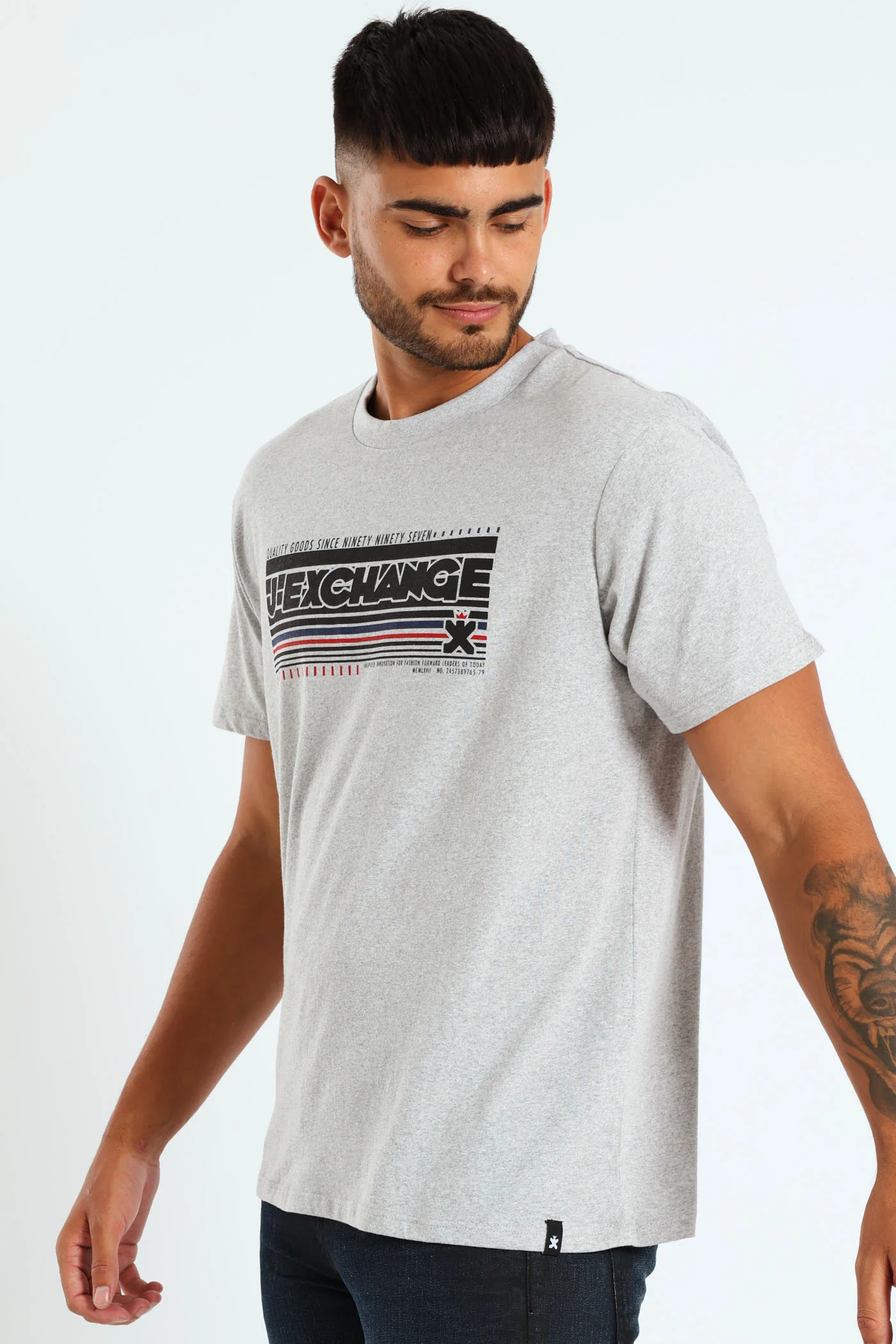 Printed Tee - Grey Melange - Image 3