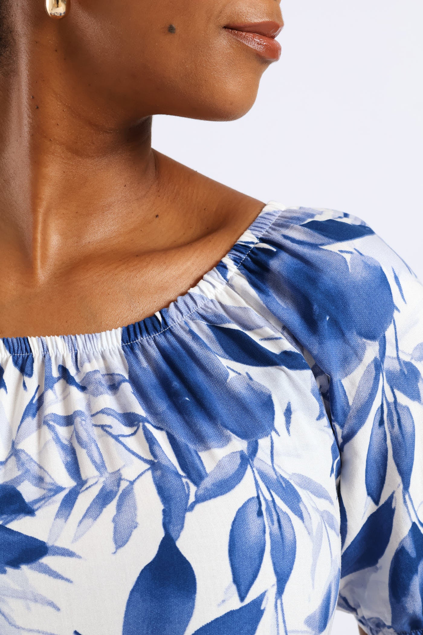 Printed Tiered Gypsy Mini Dress - White/Blue - Image 6