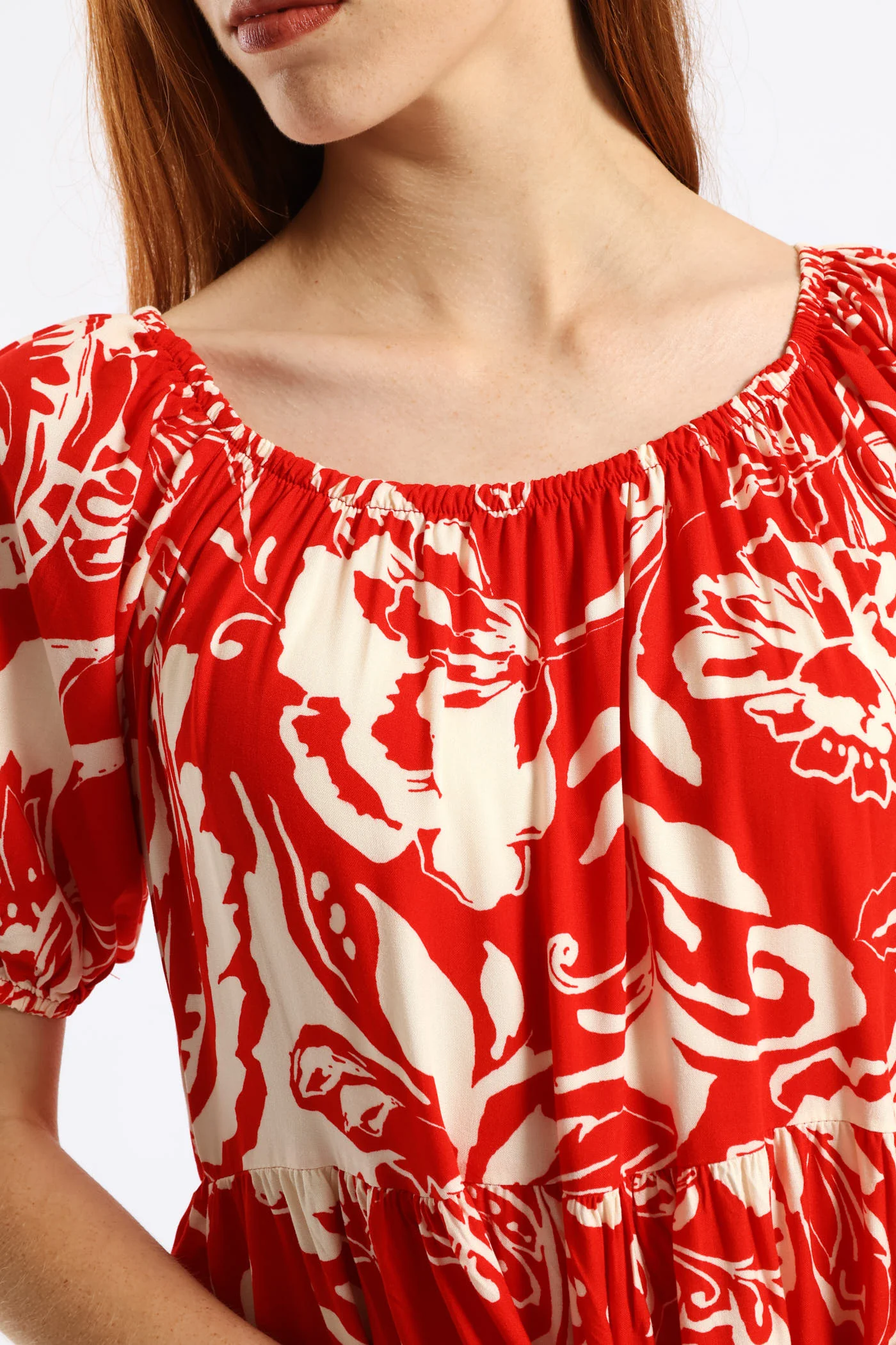 Printed Tiered Gypsy Mini Dress - White/Red - Image 2