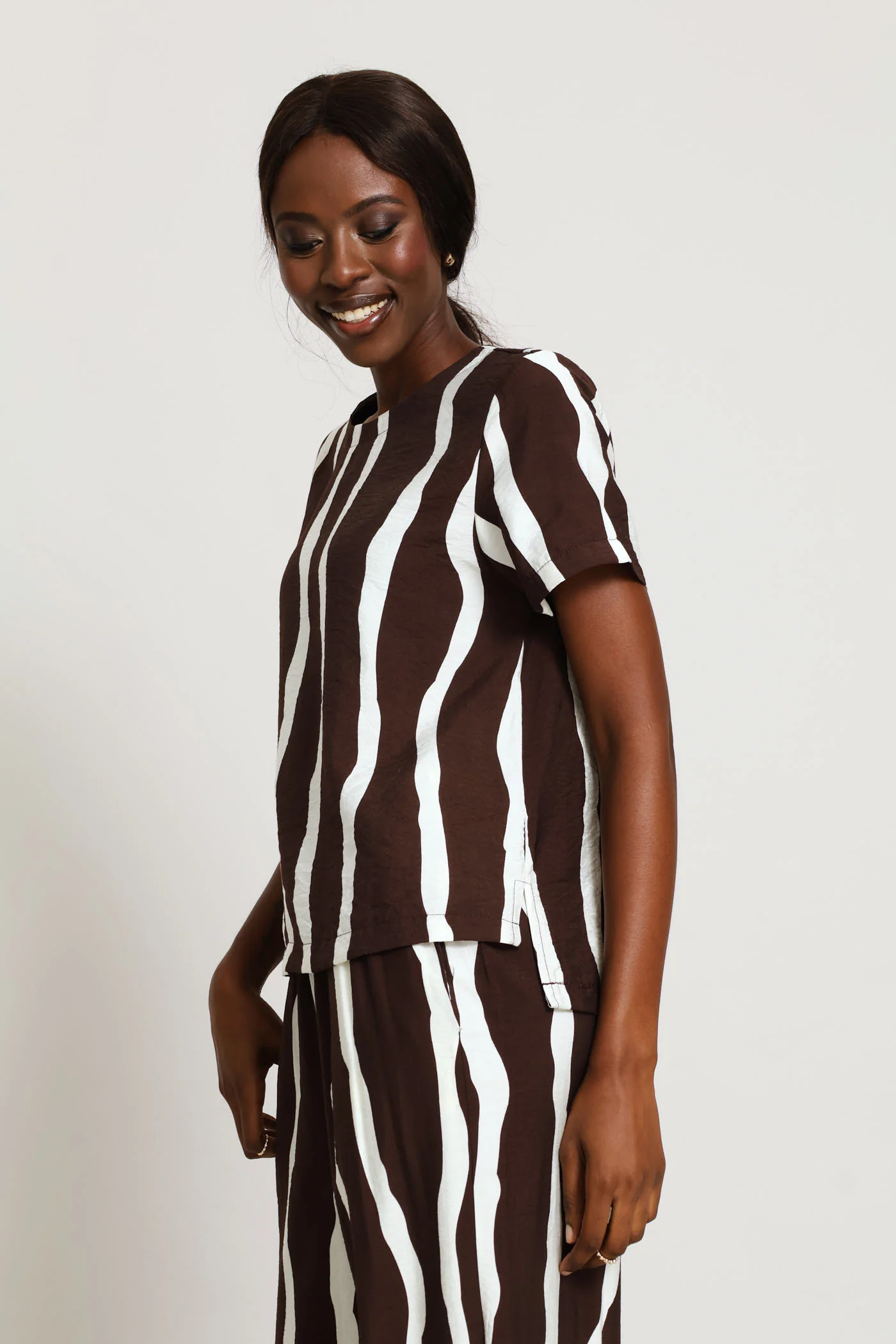 Printed Striped Tee - Cream/Chocolate - Image 2
