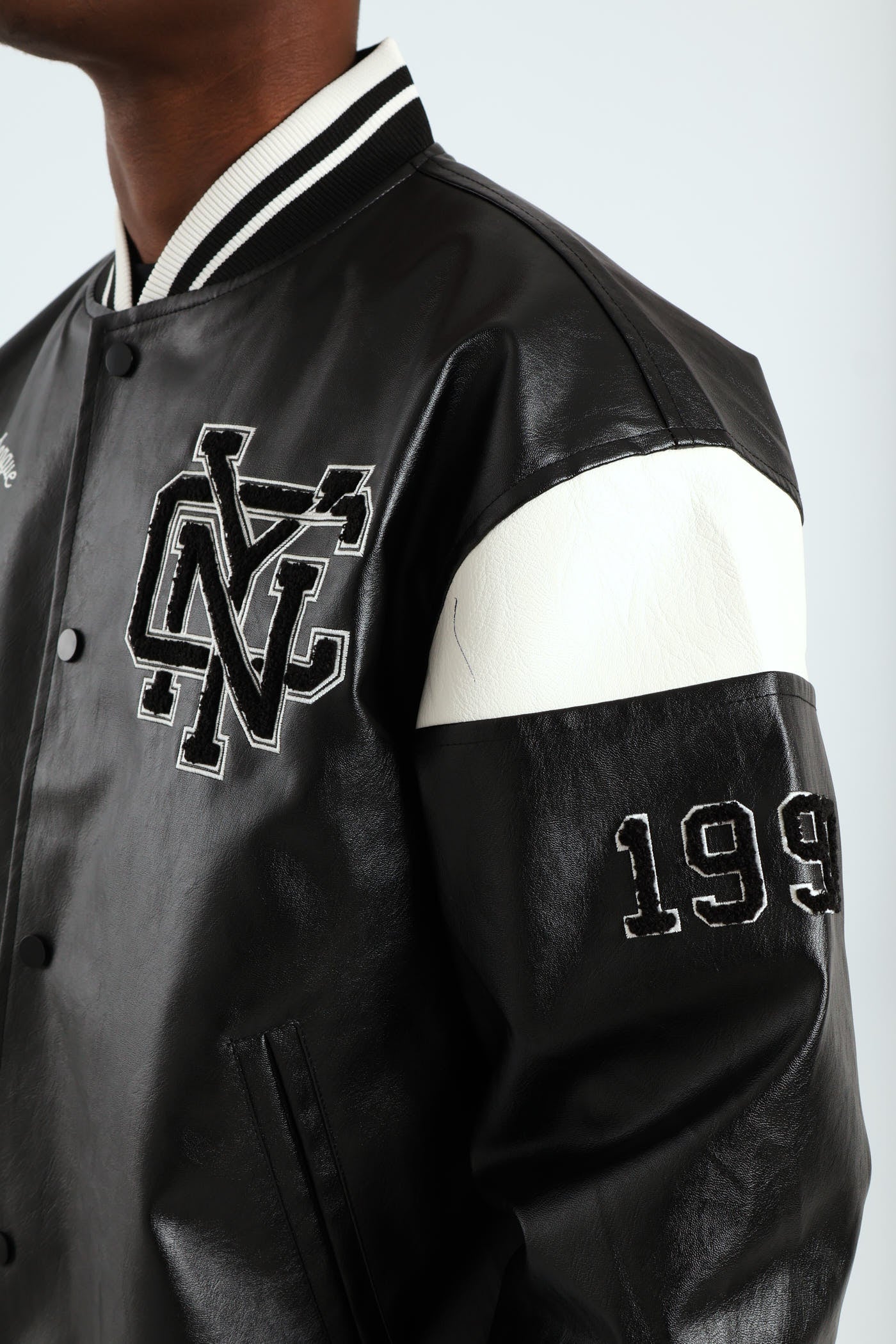 PU Baseball Jacket - Black - Image 2