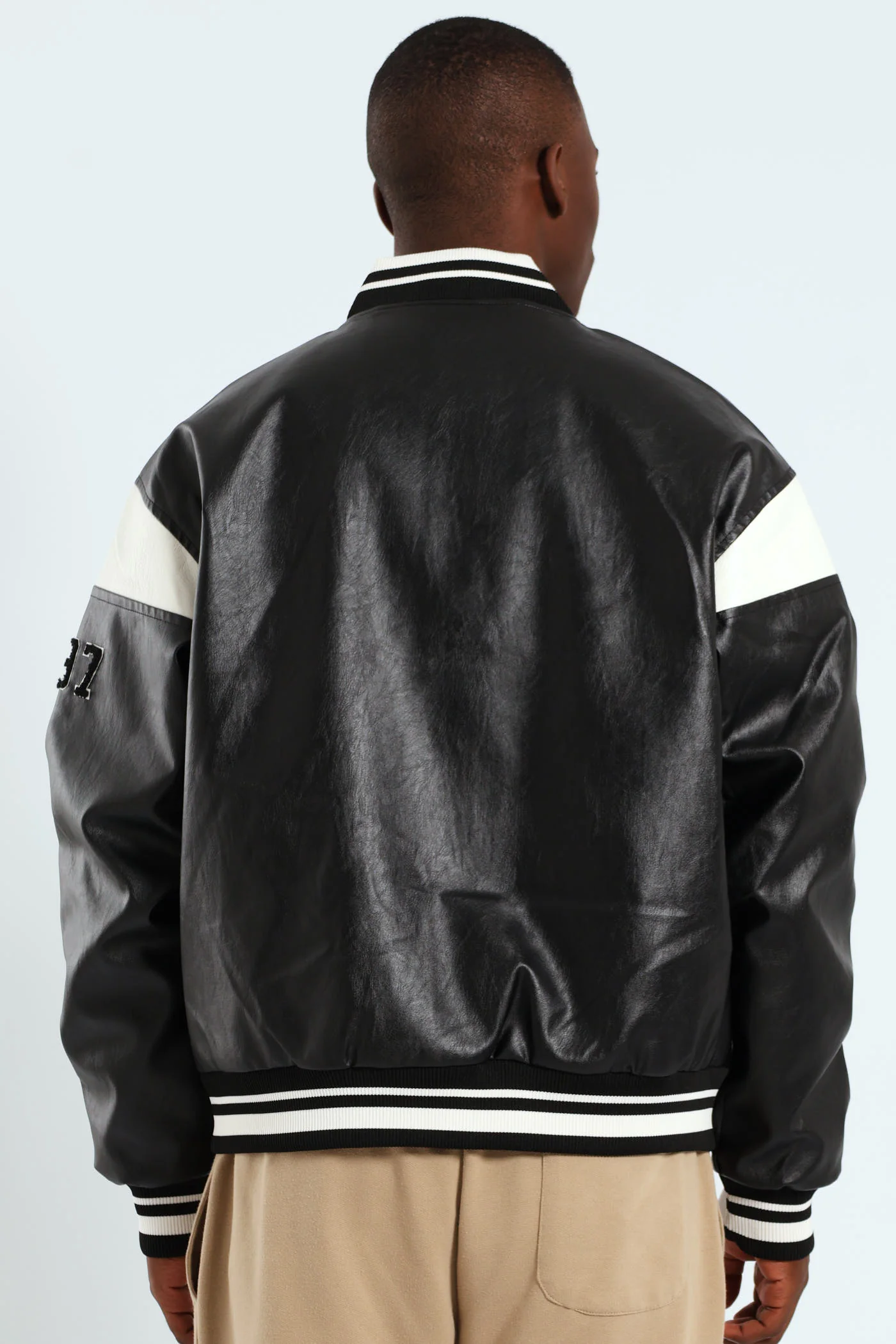 PU Baseball Jacket - Black - Image 3