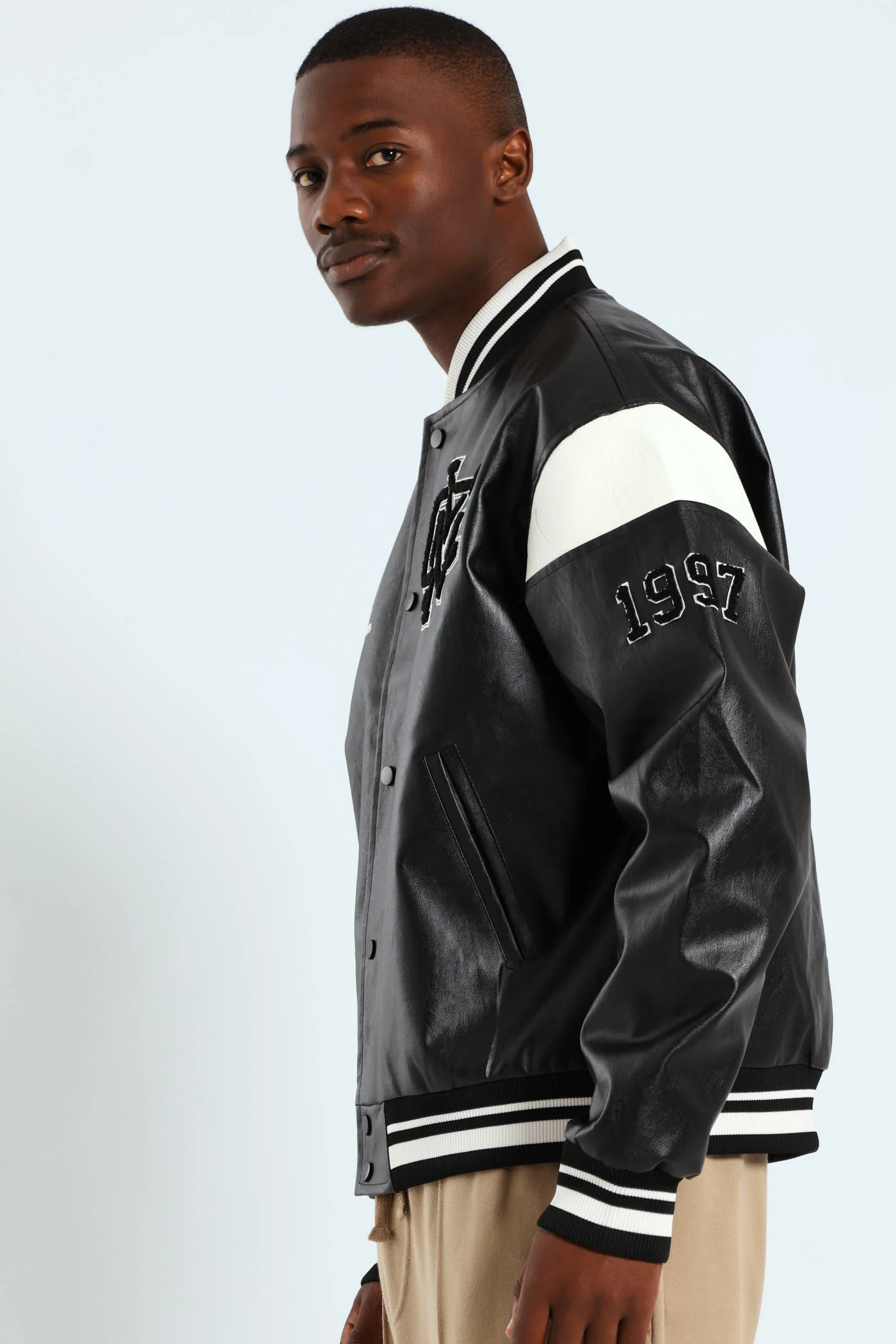 PU Baseball Jacket - Black - Image 4