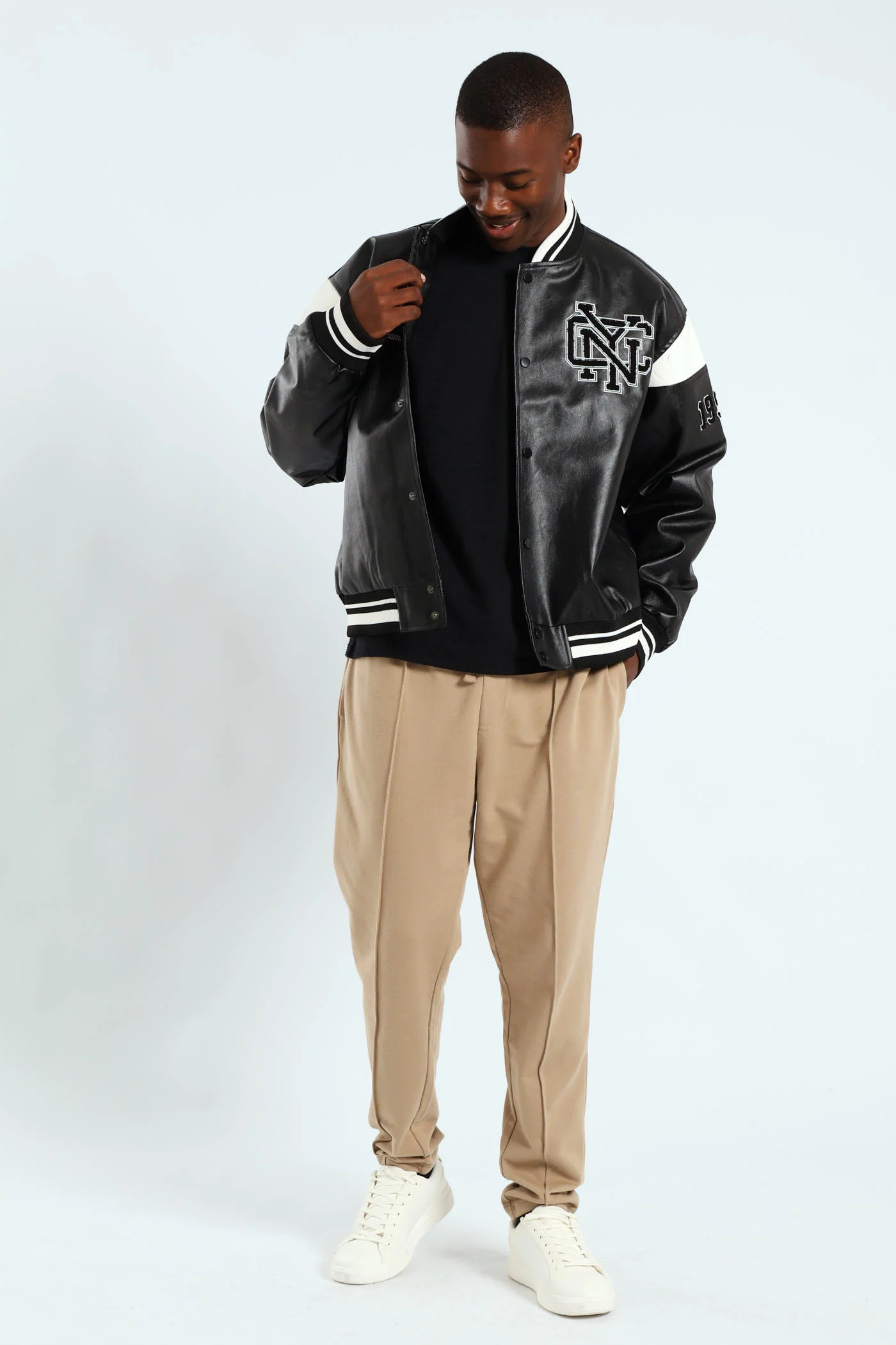 PU Baseball Jacket - Black - Image 5