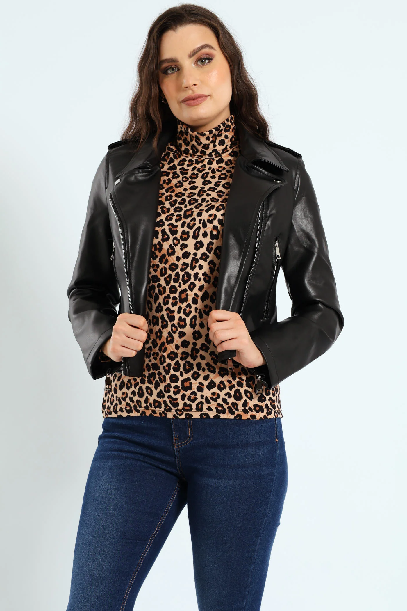 Pu Biker Jacket With Epaulettes - Black - Image 6