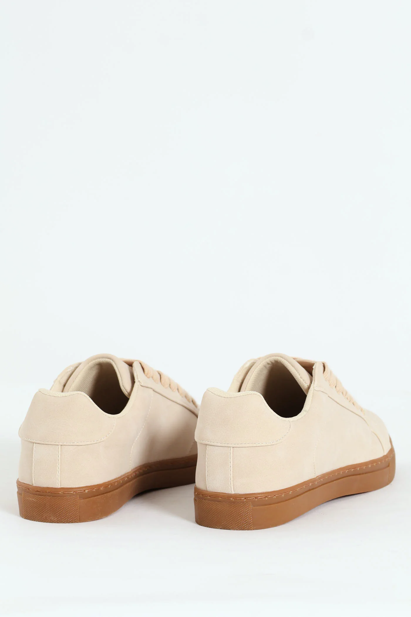 PU Lace Up Sneaker With Gum Sole - Stone - Image 2