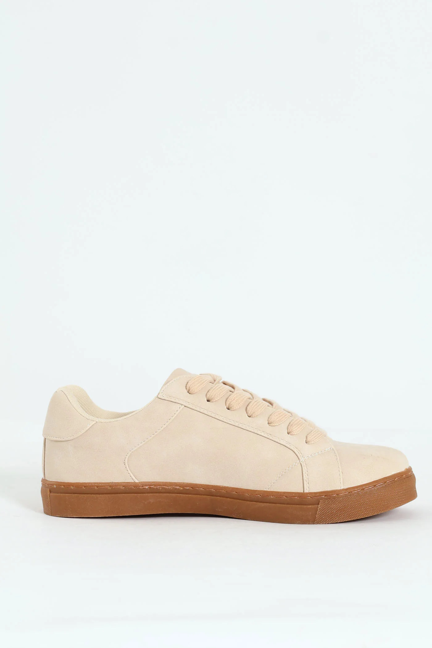 PU Lace Up Sneaker With Gum Sole - Stone - Image 3