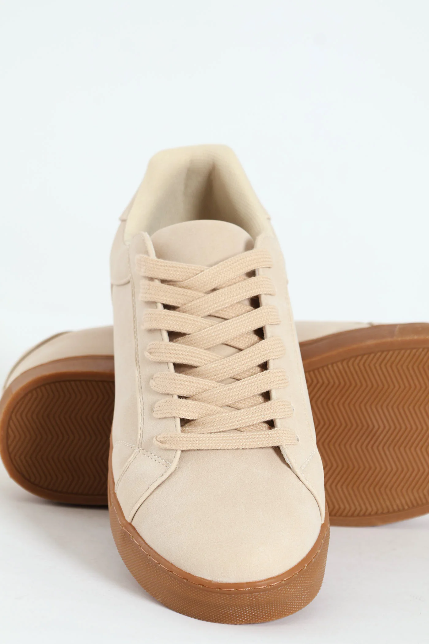 PU Lace Up Sneaker With Gum Sole - Stone - Image 4