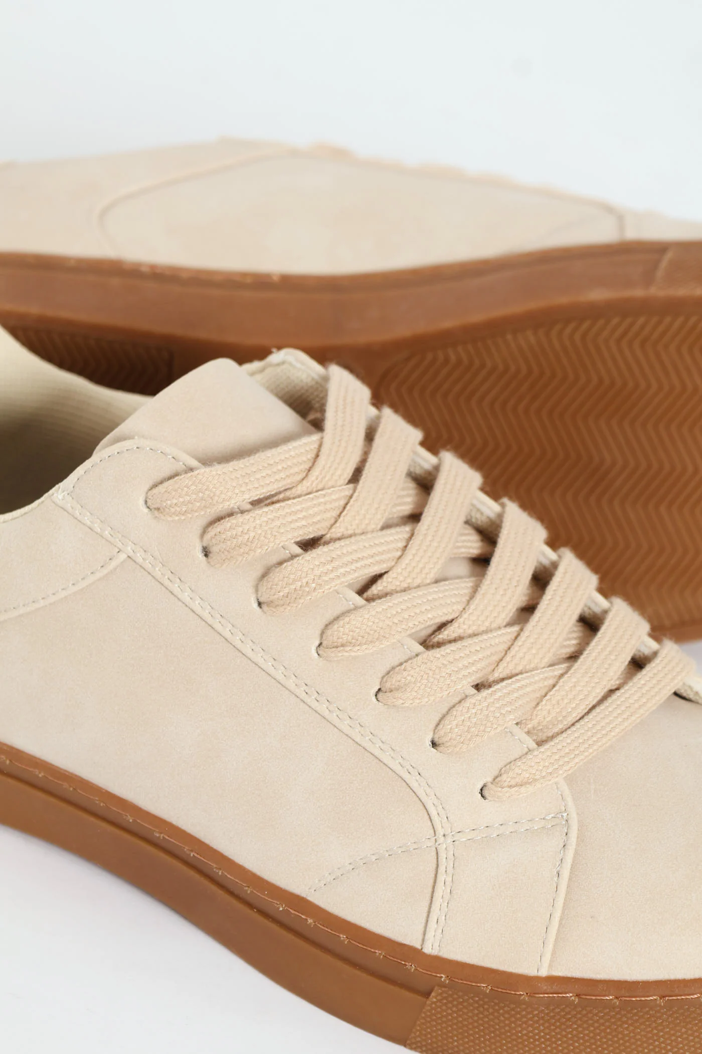 PU Lace Up Sneaker With Gum Sole - Stone - Image 5
