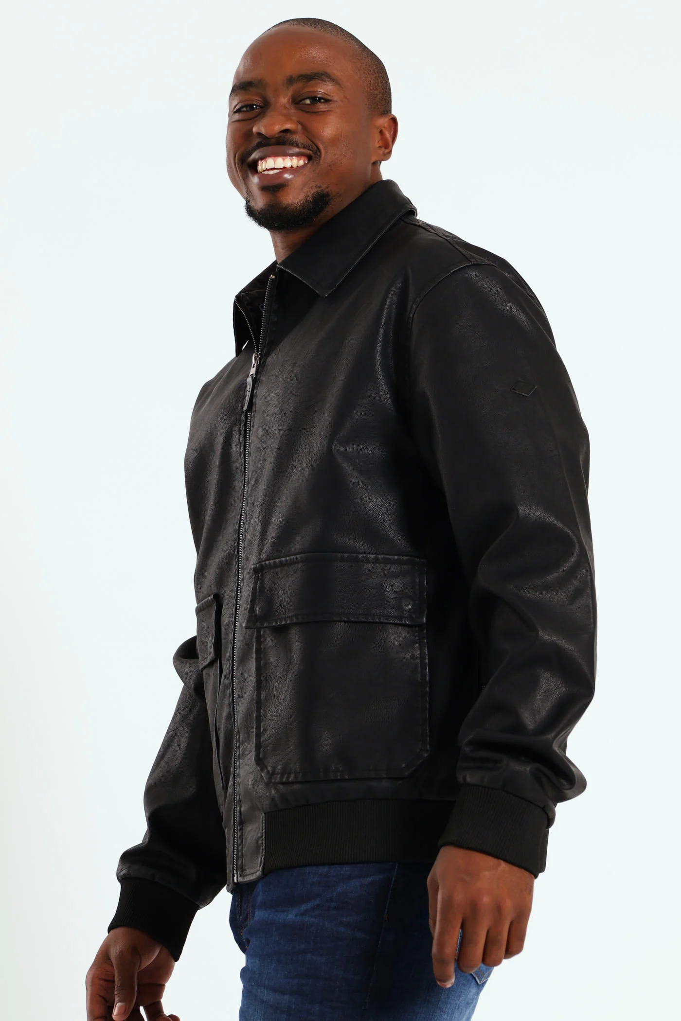 PU Zip Through Bomber - Black - Image 11