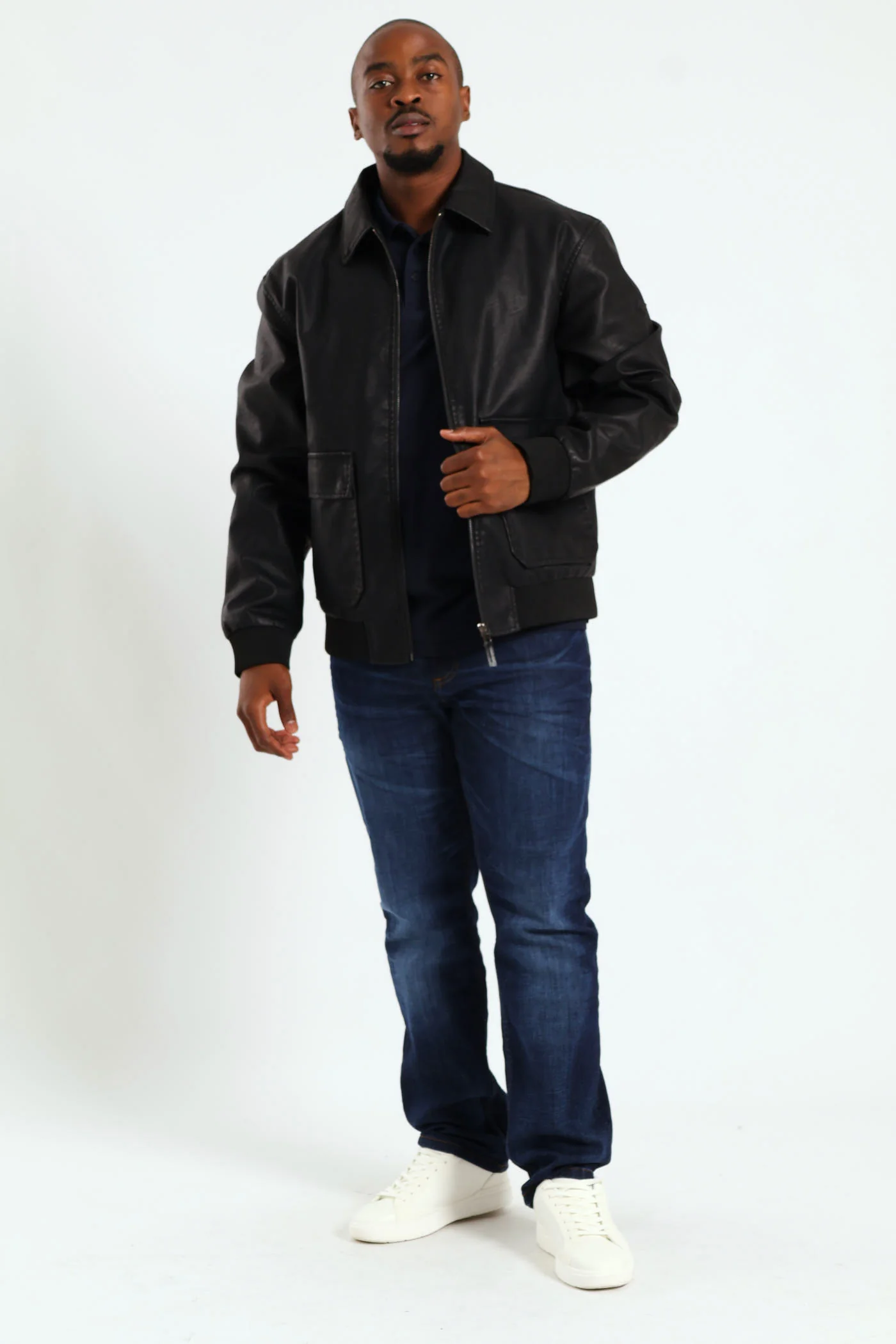 PU Zip Through Bomber - Black - Image 12