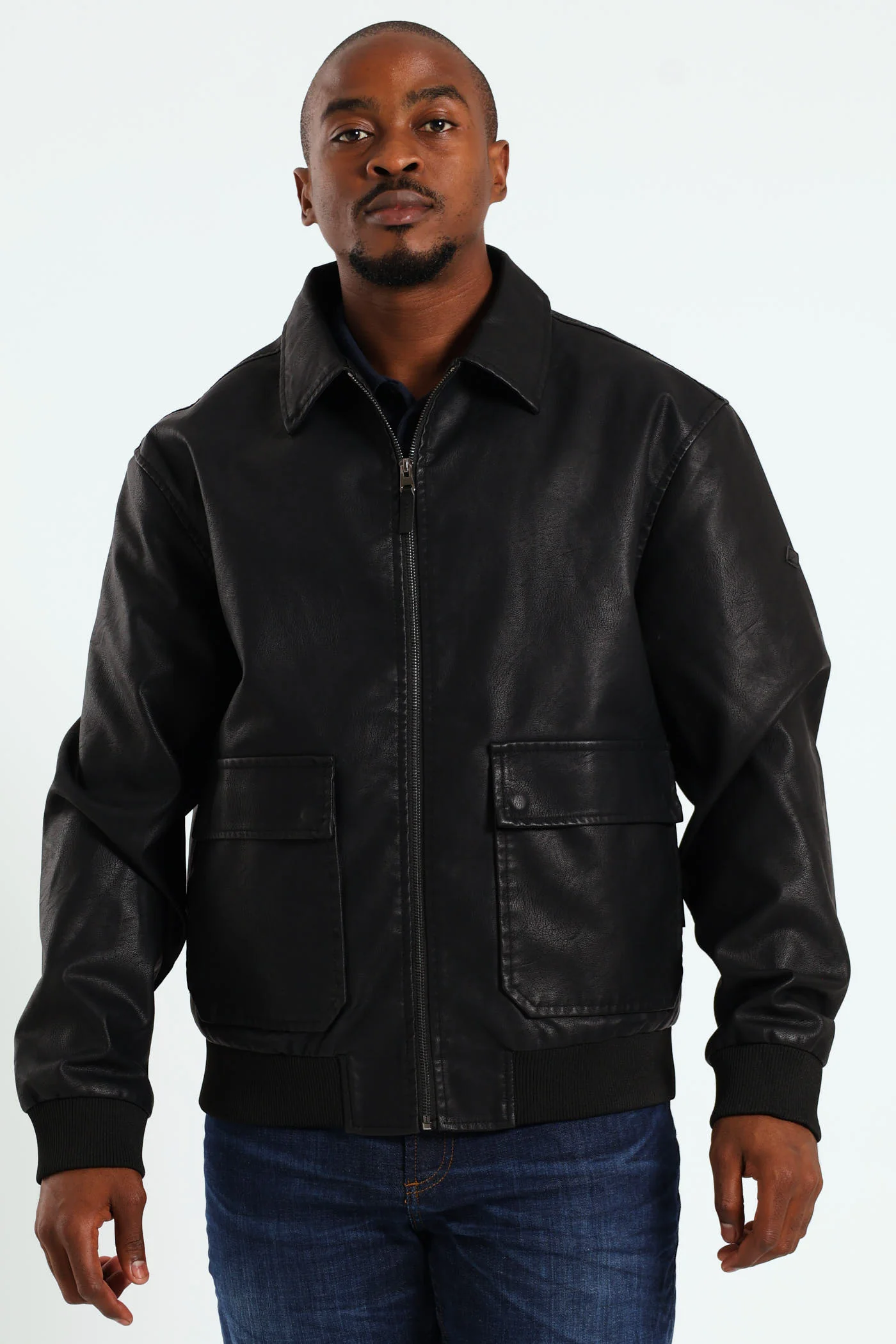 PU Zip Through Bomber - Black - Image 13