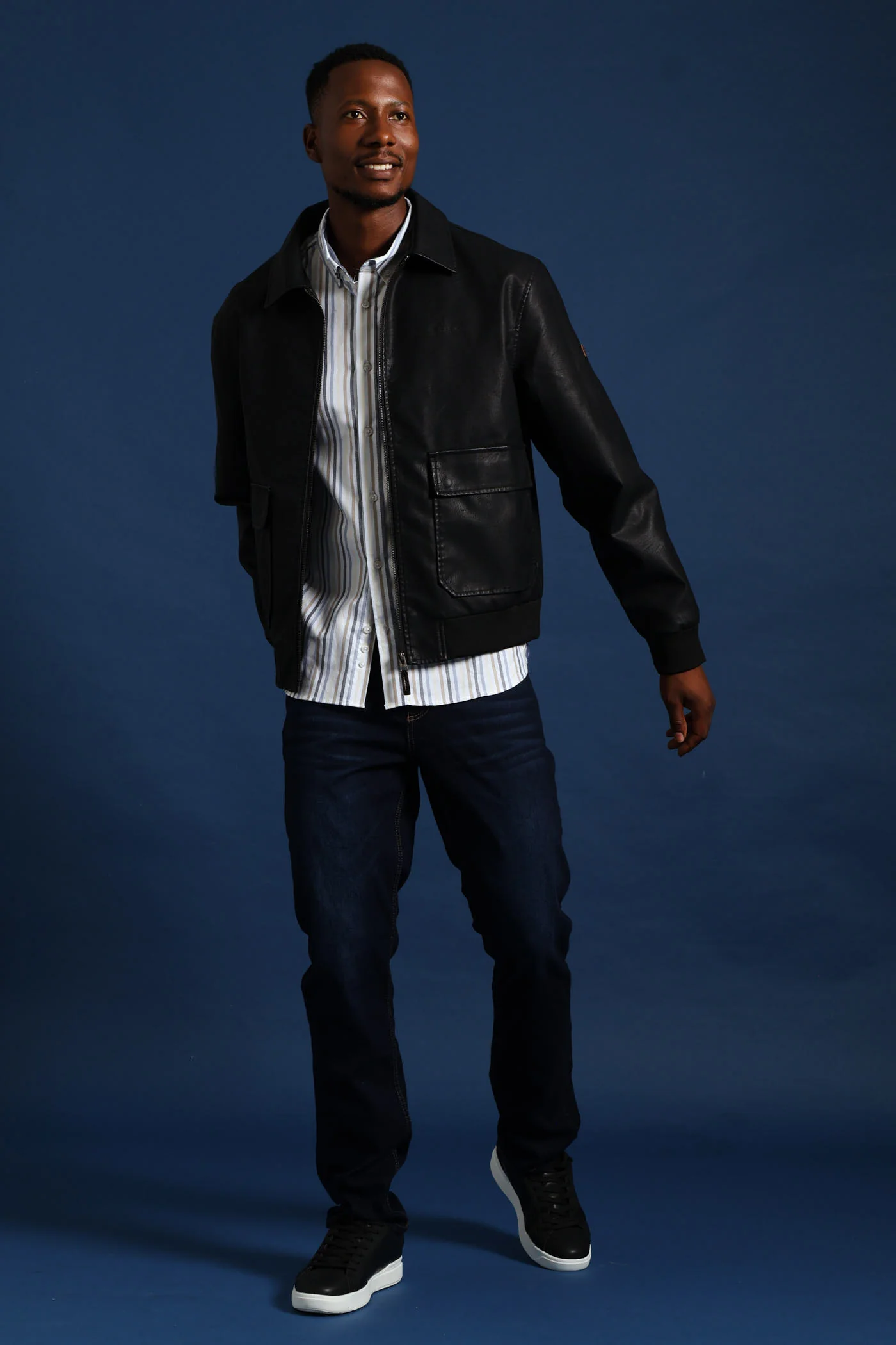 PU Zip Through Bomber - Black - Image 2