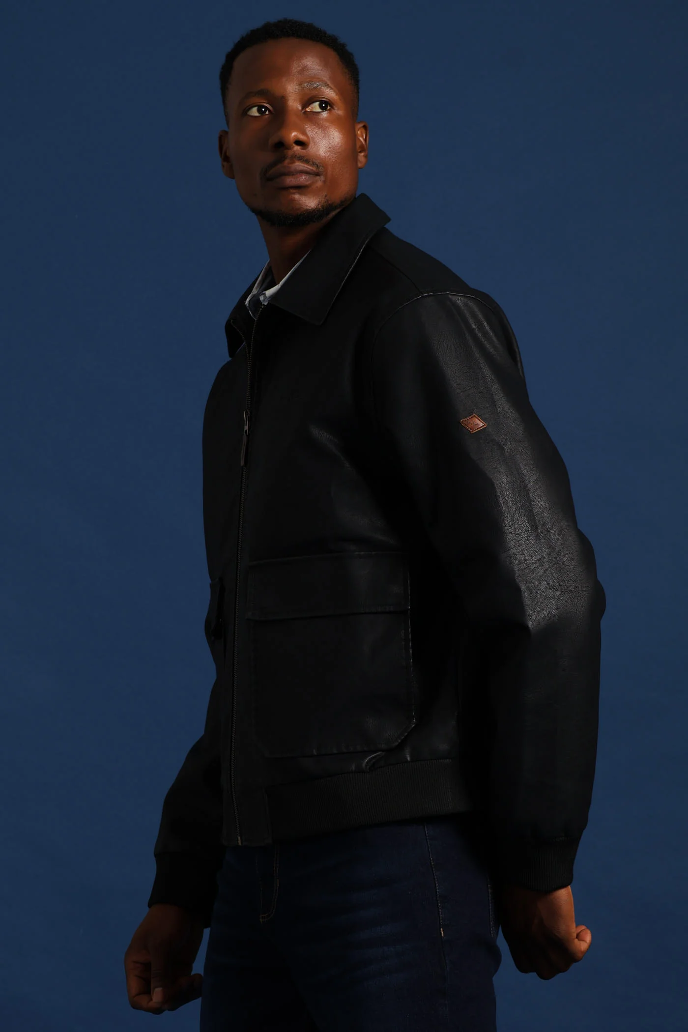 PU Zip Through Bomber - Black - Image 7