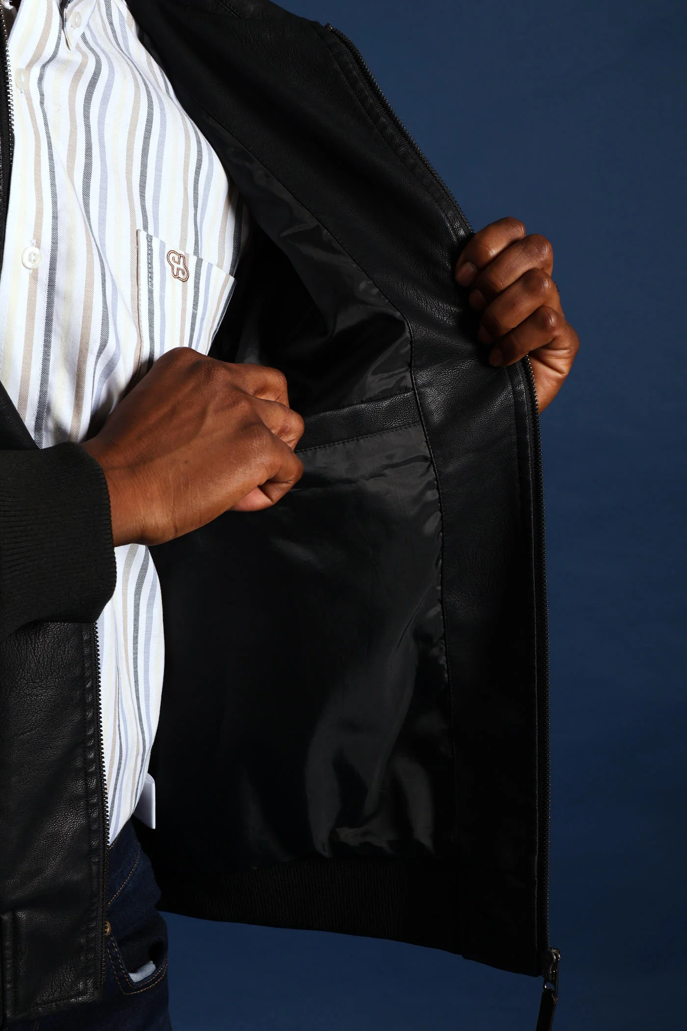 PU Zip Through Bomber - Black - Image 9