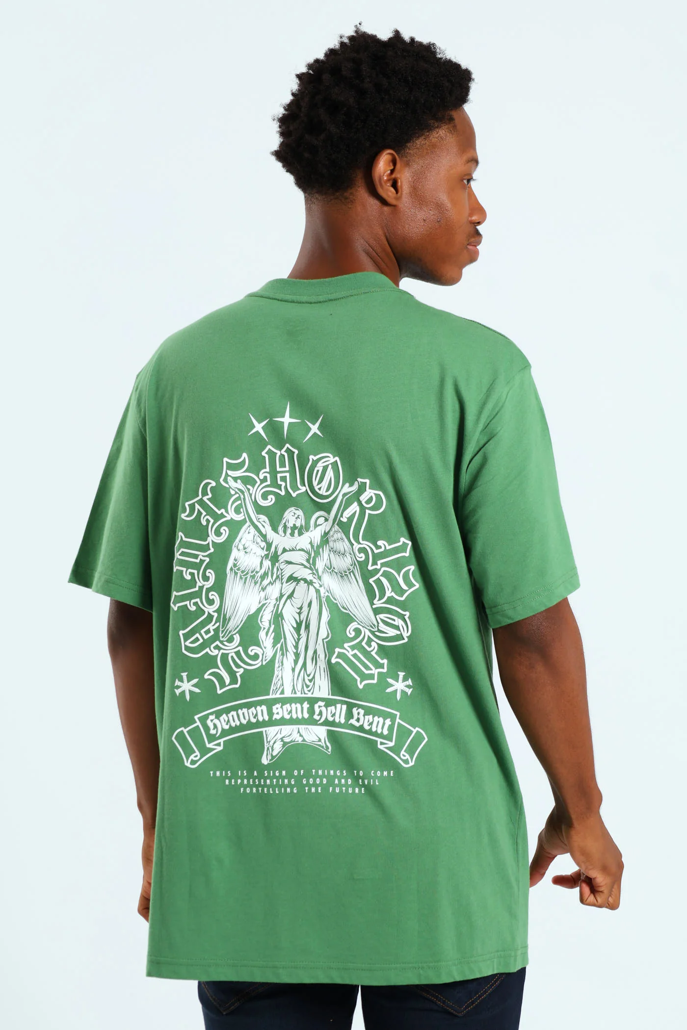 Puff Embroidered Front & Back Print Tee - Green - Image 2