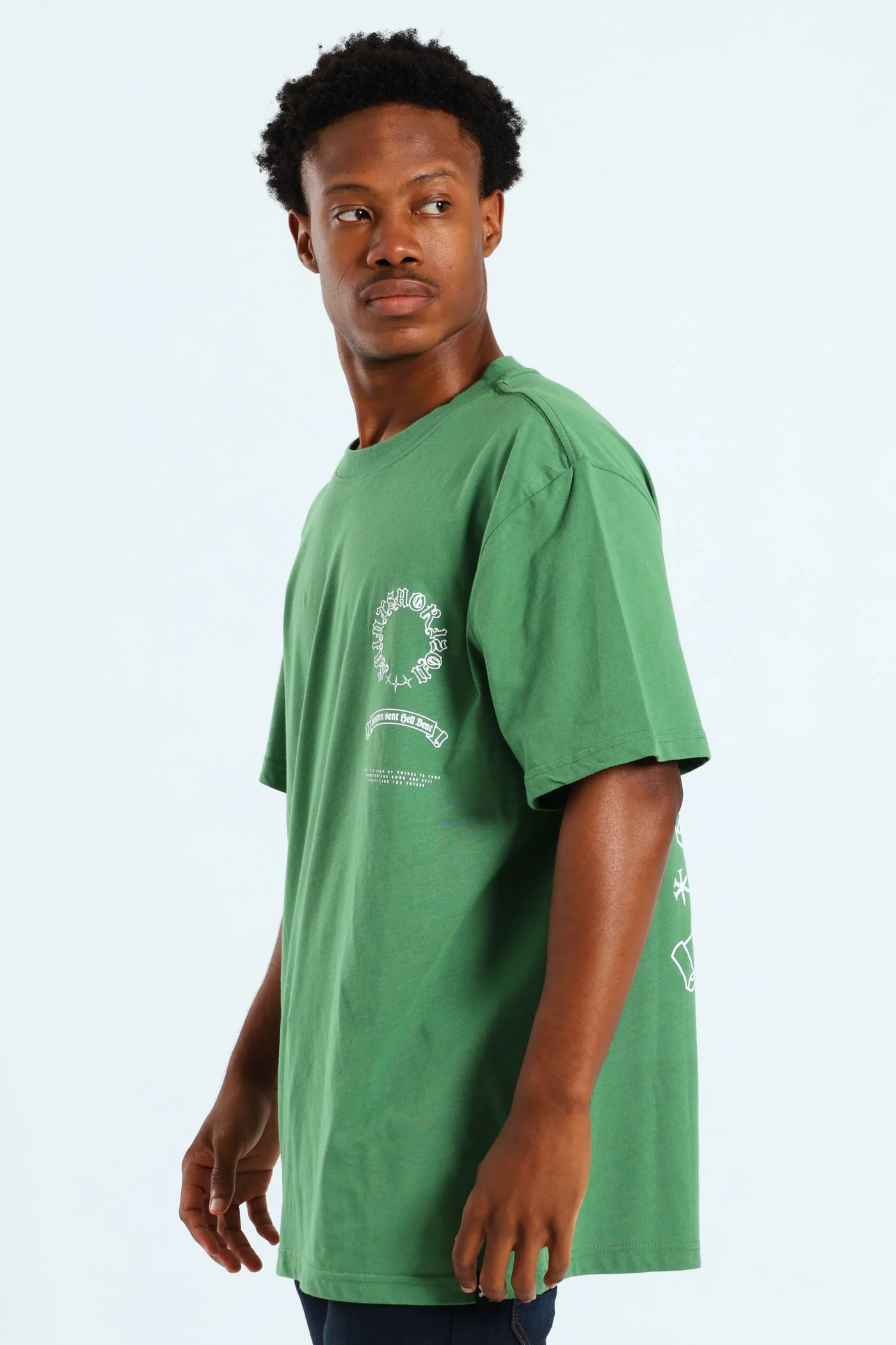 Puff Embroidered Front & Back Print Tee - Green - Image 3