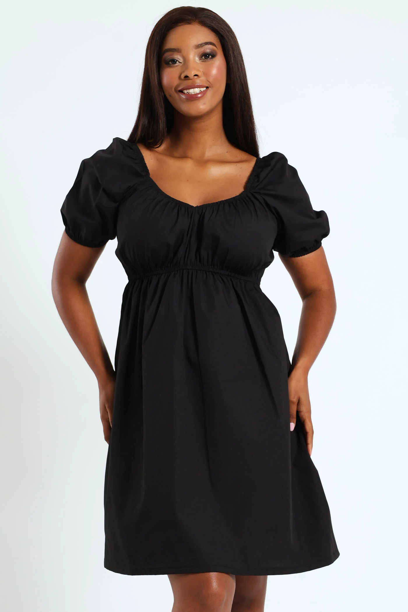 Puff Sleeve Babydoll Mini Dress - Black - Image 2
