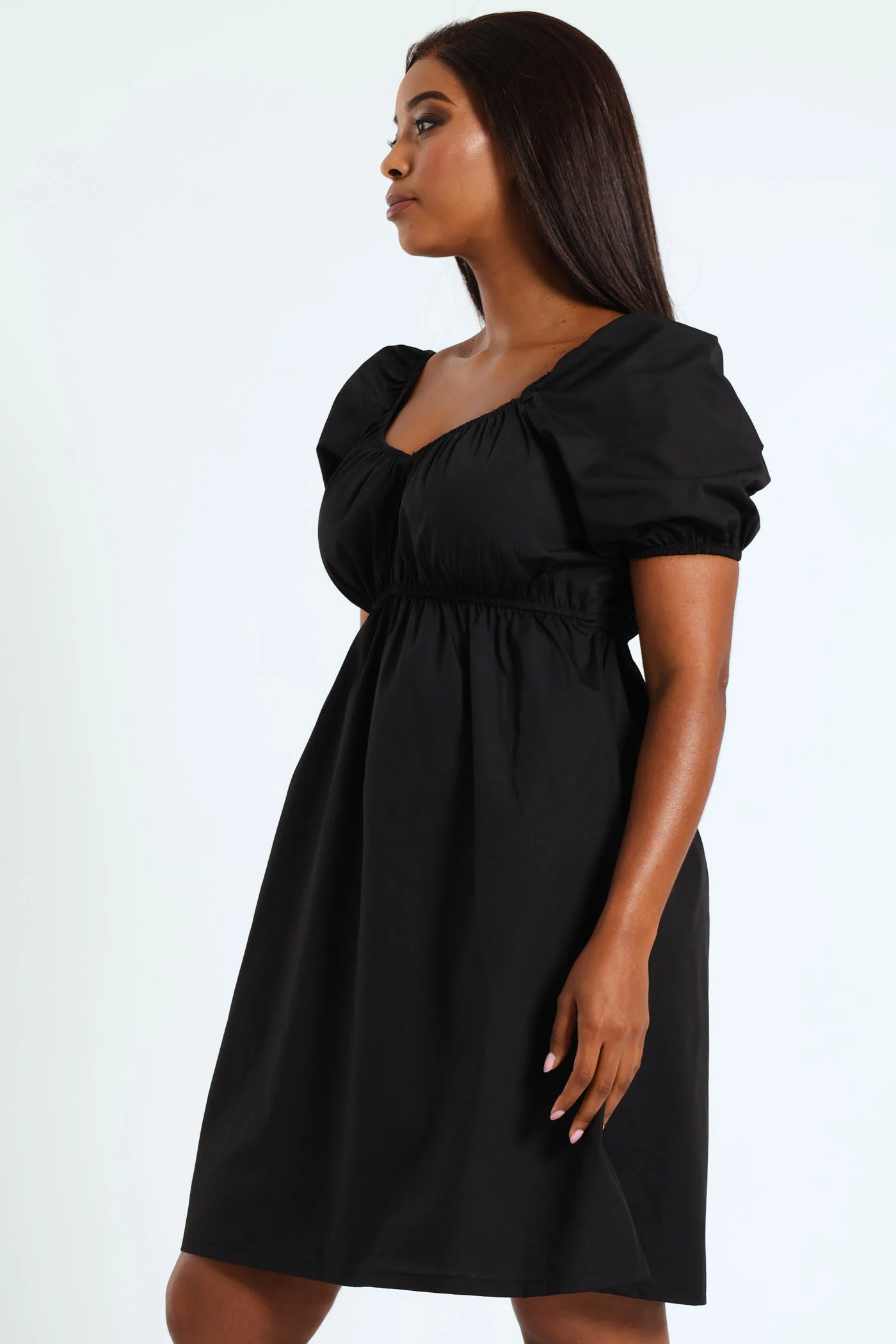 Puff Sleeve Babydoll Mini Dress - Black - Image 3