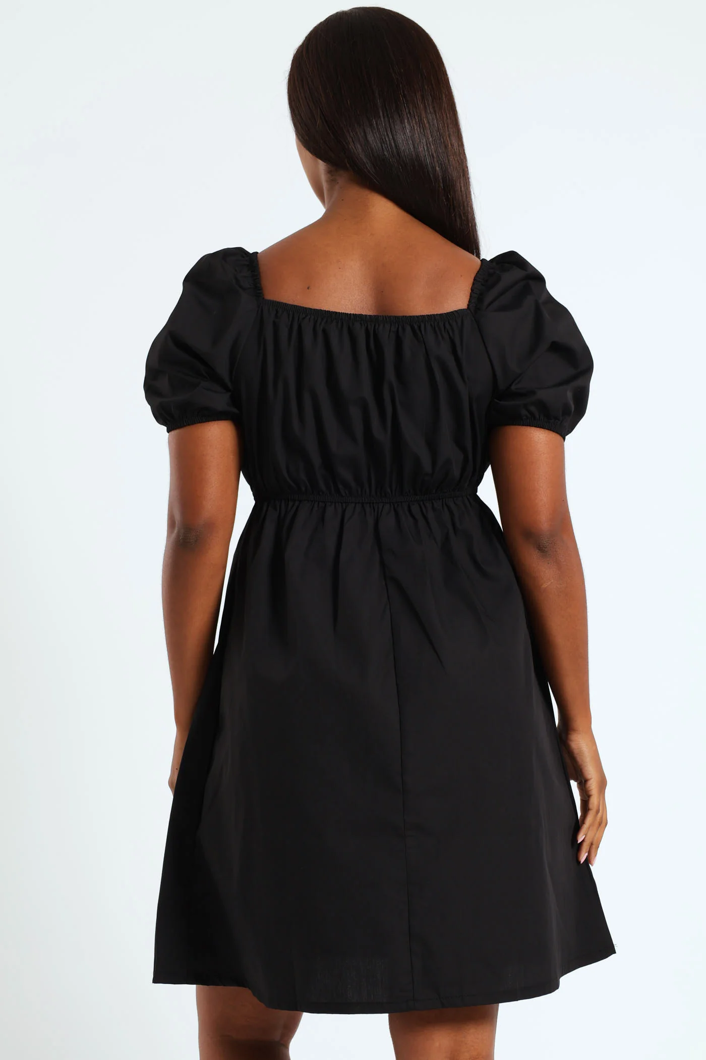 Puff Sleeve Babydoll Mini Dress - Black - Image 4