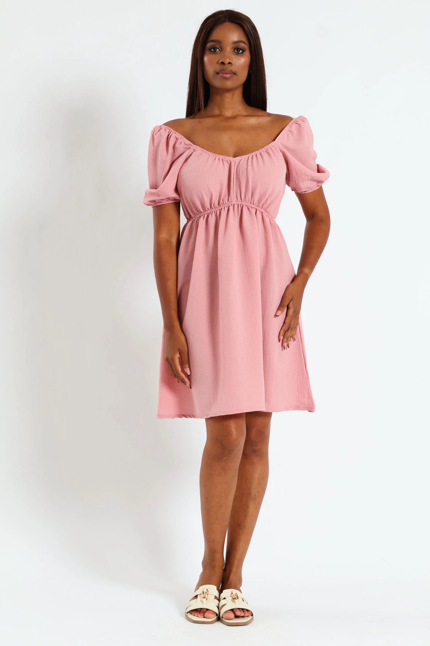 Puff Sleeve Babydoll Mini Dress - Blush - Image 2