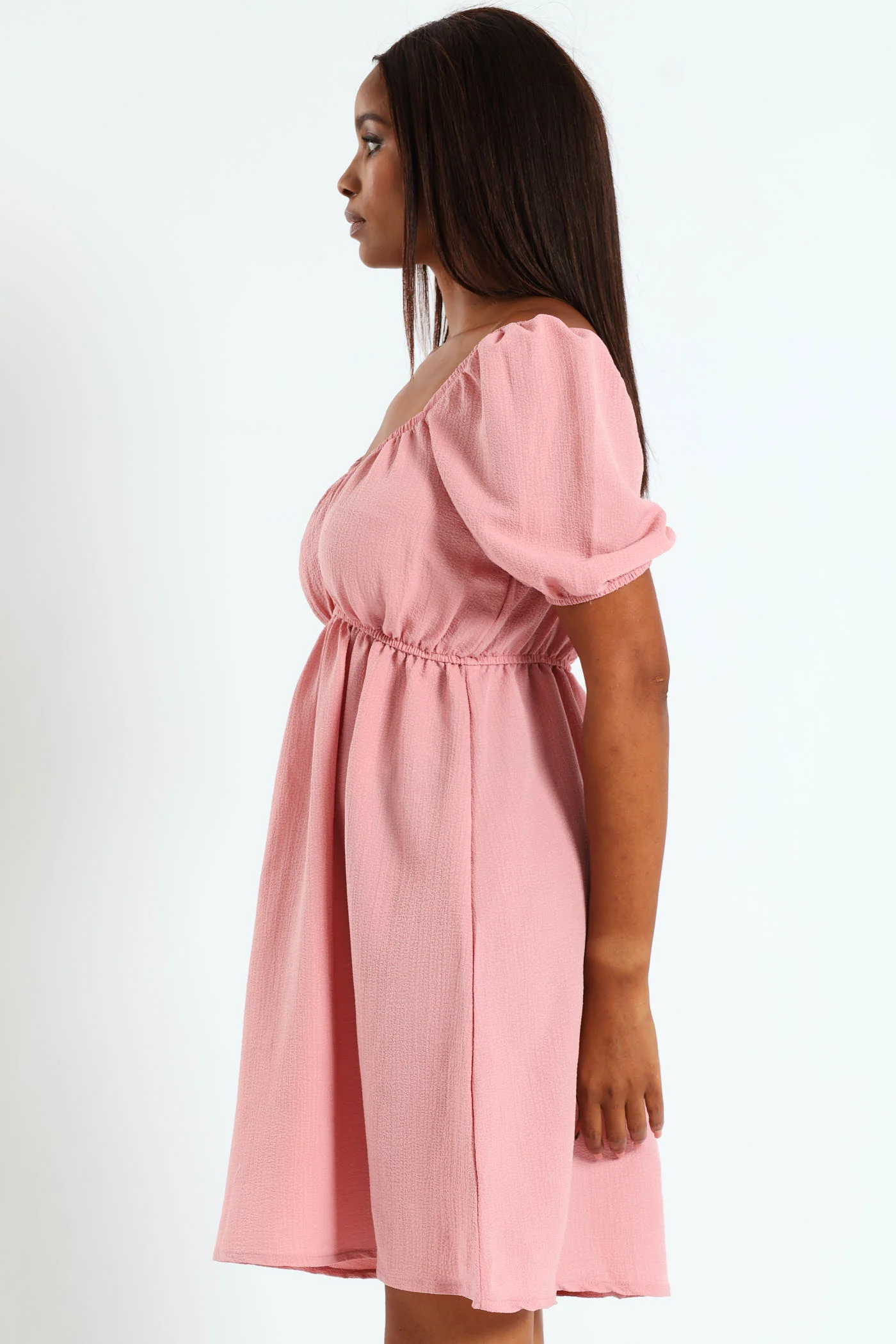 Puff Sleeve Babydoll Mini Dress - Blush - Image 3