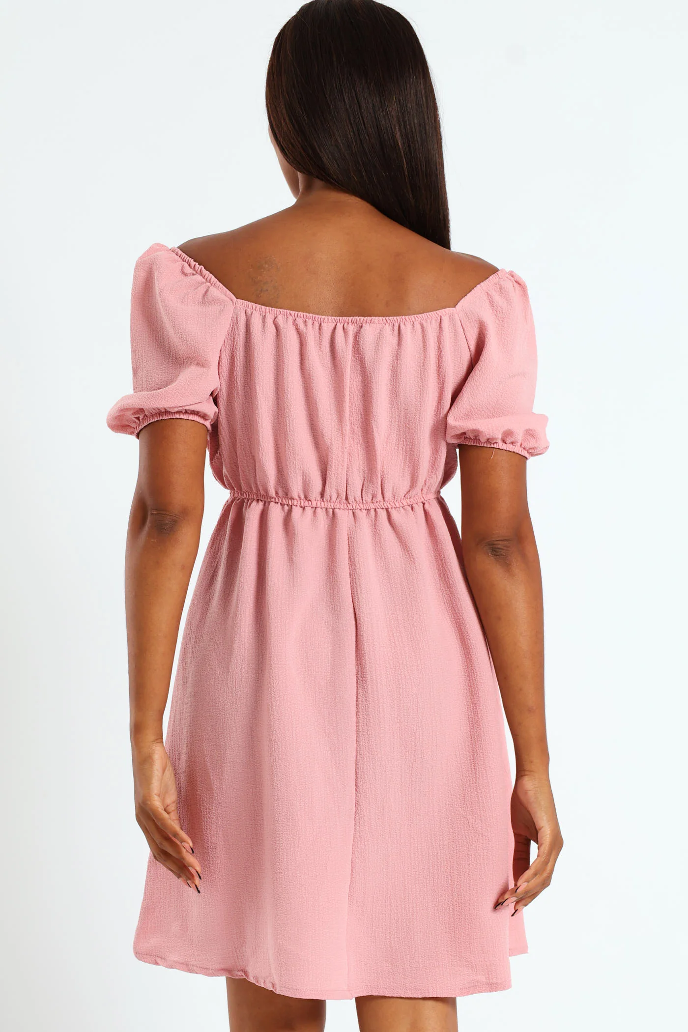 Puff Sleeve Babydoll Mini Dress - Blush - Image 4