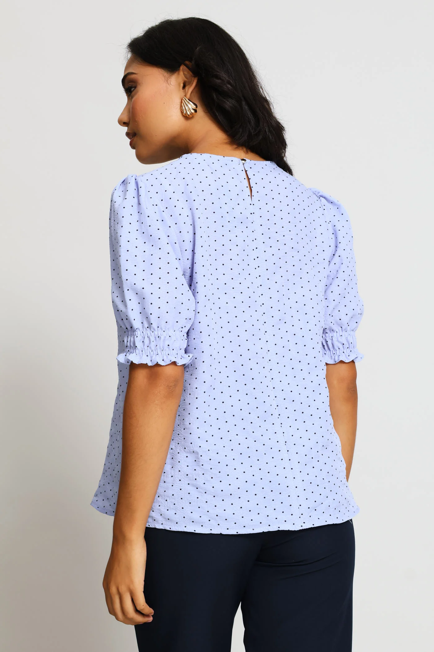 Puff Sleeve Blouse - Blue/Black - Image 4