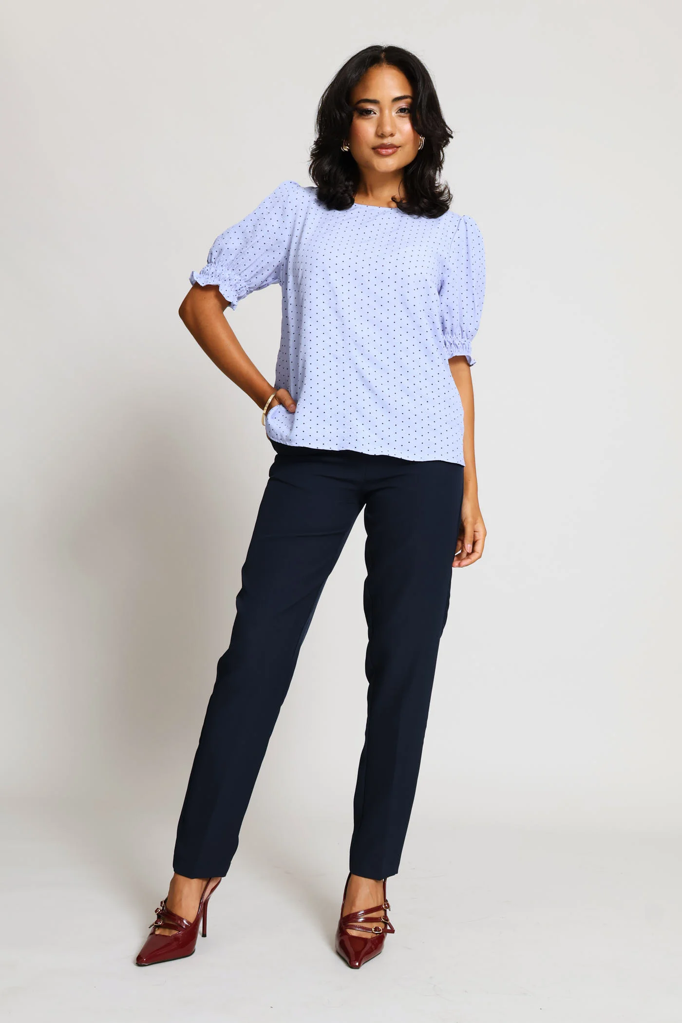 Puff Sleeve Blouse - Blue/Black - Image 5
