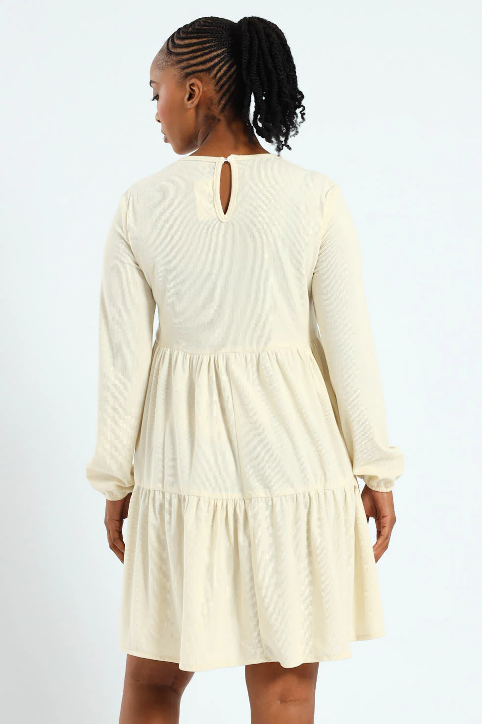 Puff Sleeve Corduroy Tiered Mini Dress - Image 2