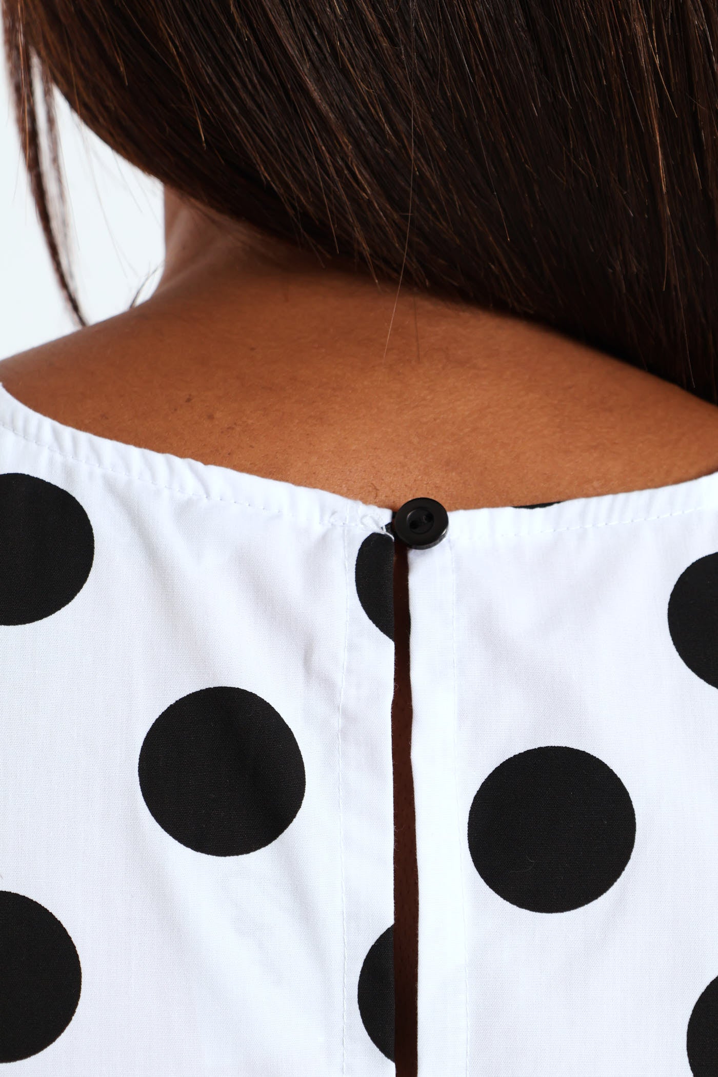 Puff Sleeve Polka Dot Poplin Midaxi Dress - White/Black - Image 6