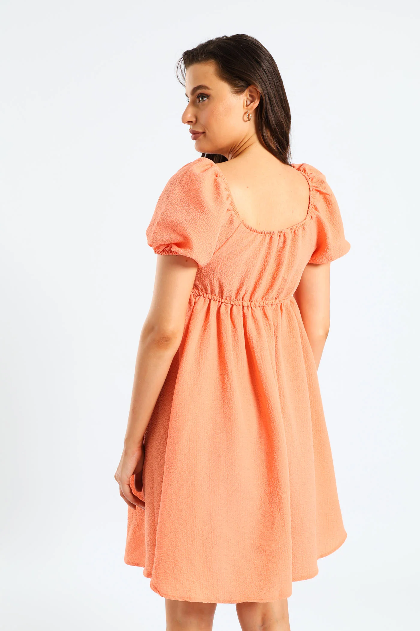 Puff Sleeve Tie-Front Gypsy Mini Dress - Light Coral - Image 3